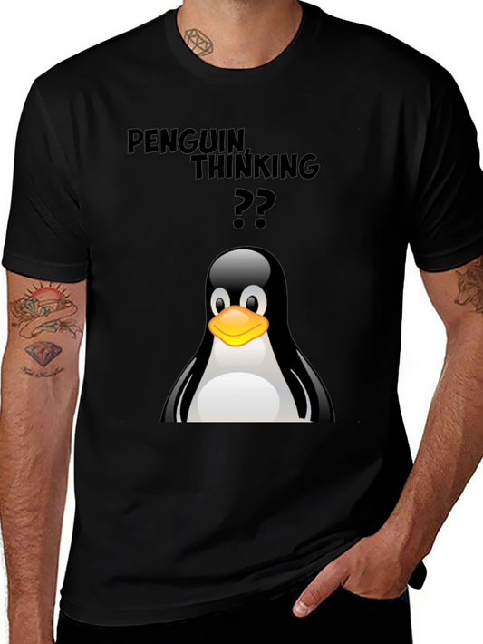 Penguin Thinking T-Shirt - Black Cotton Tee