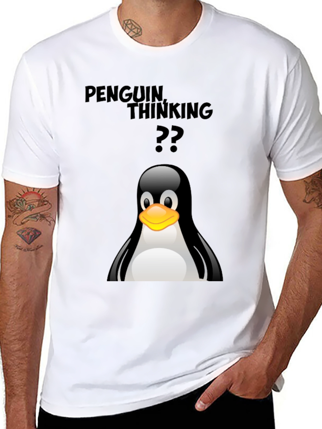Penguin Thinking T-Shirt - Black Cotton Tee