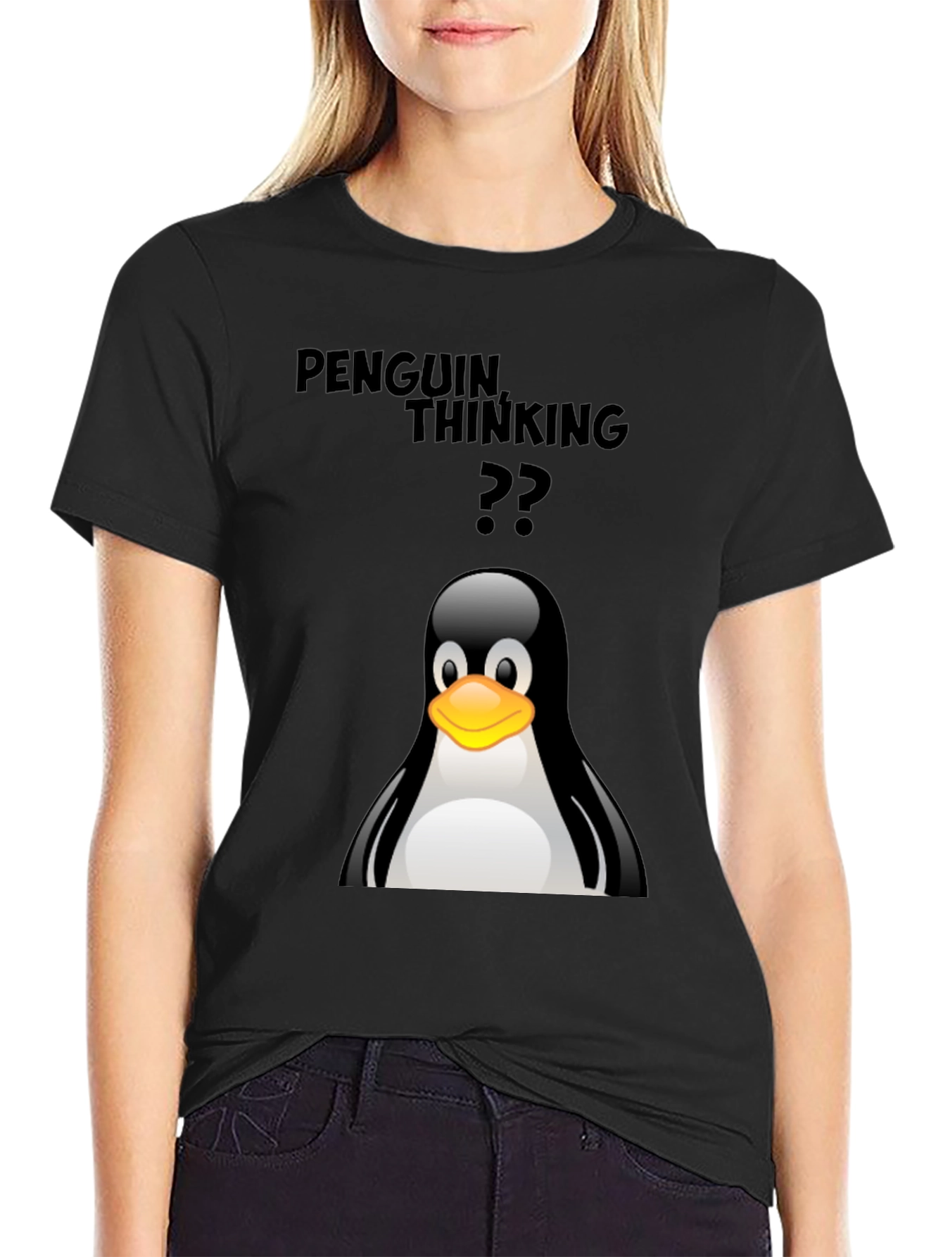 Penguin Thinking T-Shirt - Black Cotton Tee