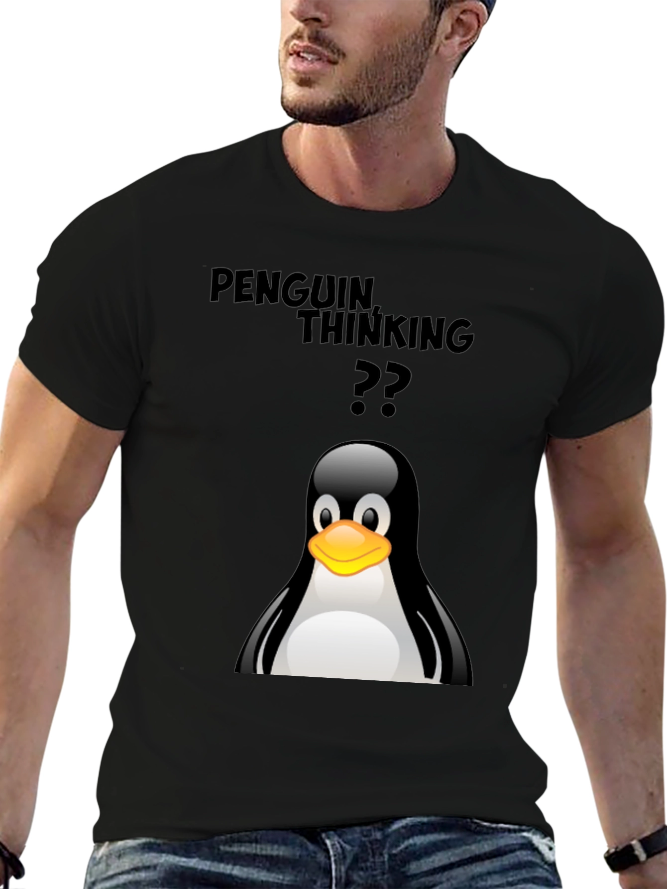 Penguin Thinking T-Shirt - Black Cotton Tee