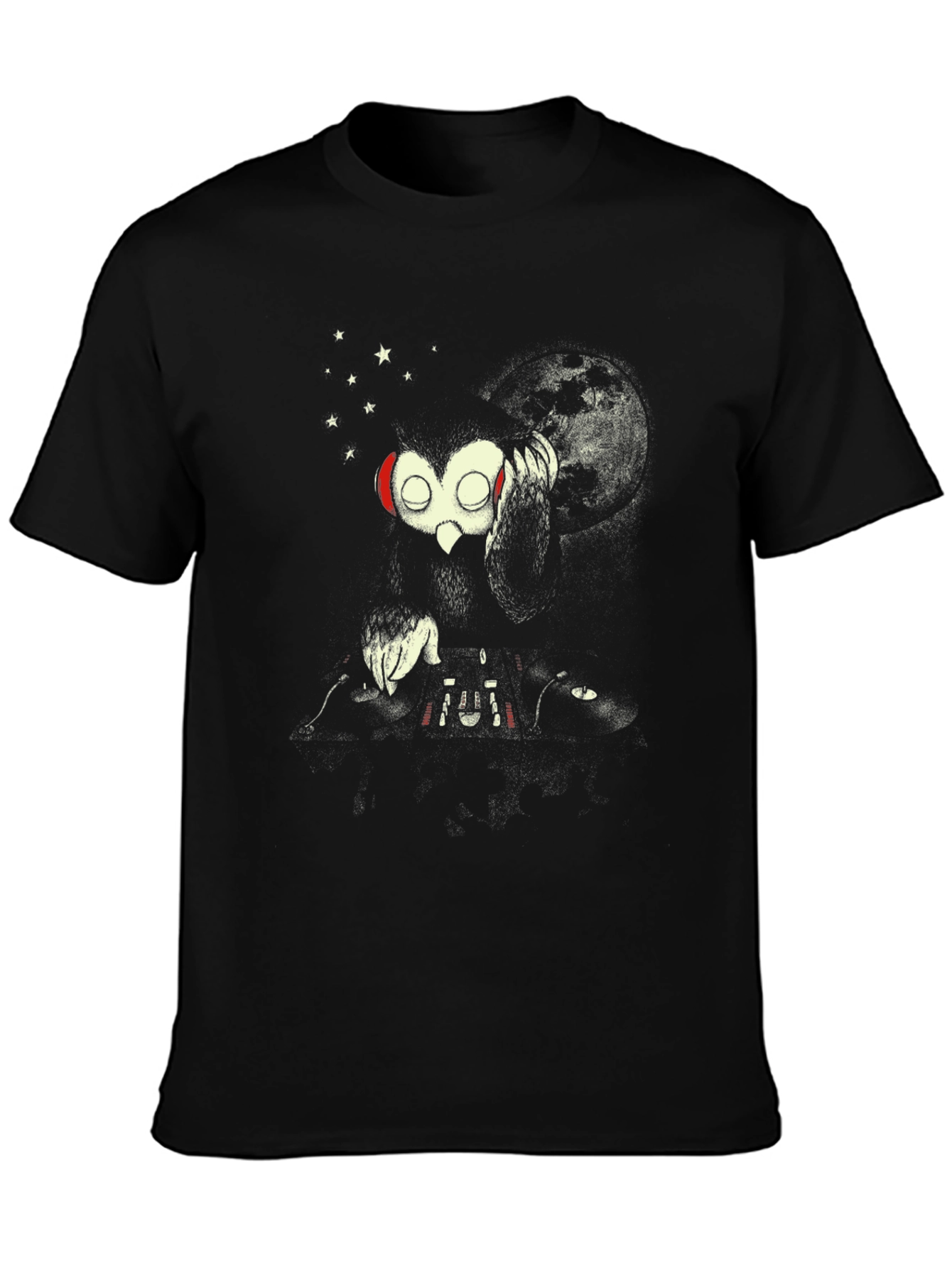 DJ Owl Graphic Tee - Black Cotton T-Shirt