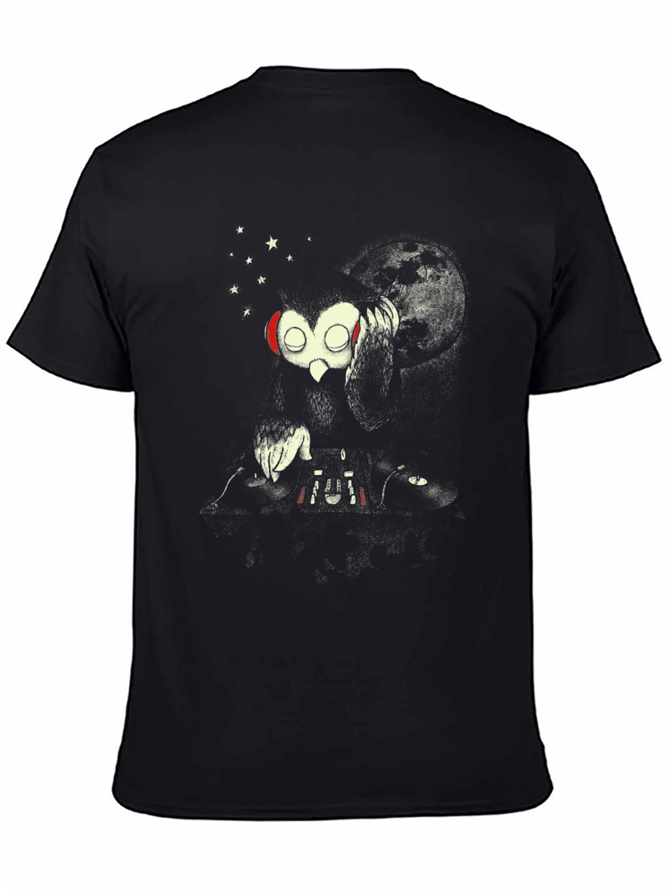 DJ Owl Graphic Tee - Black Cotton T-Shirt
