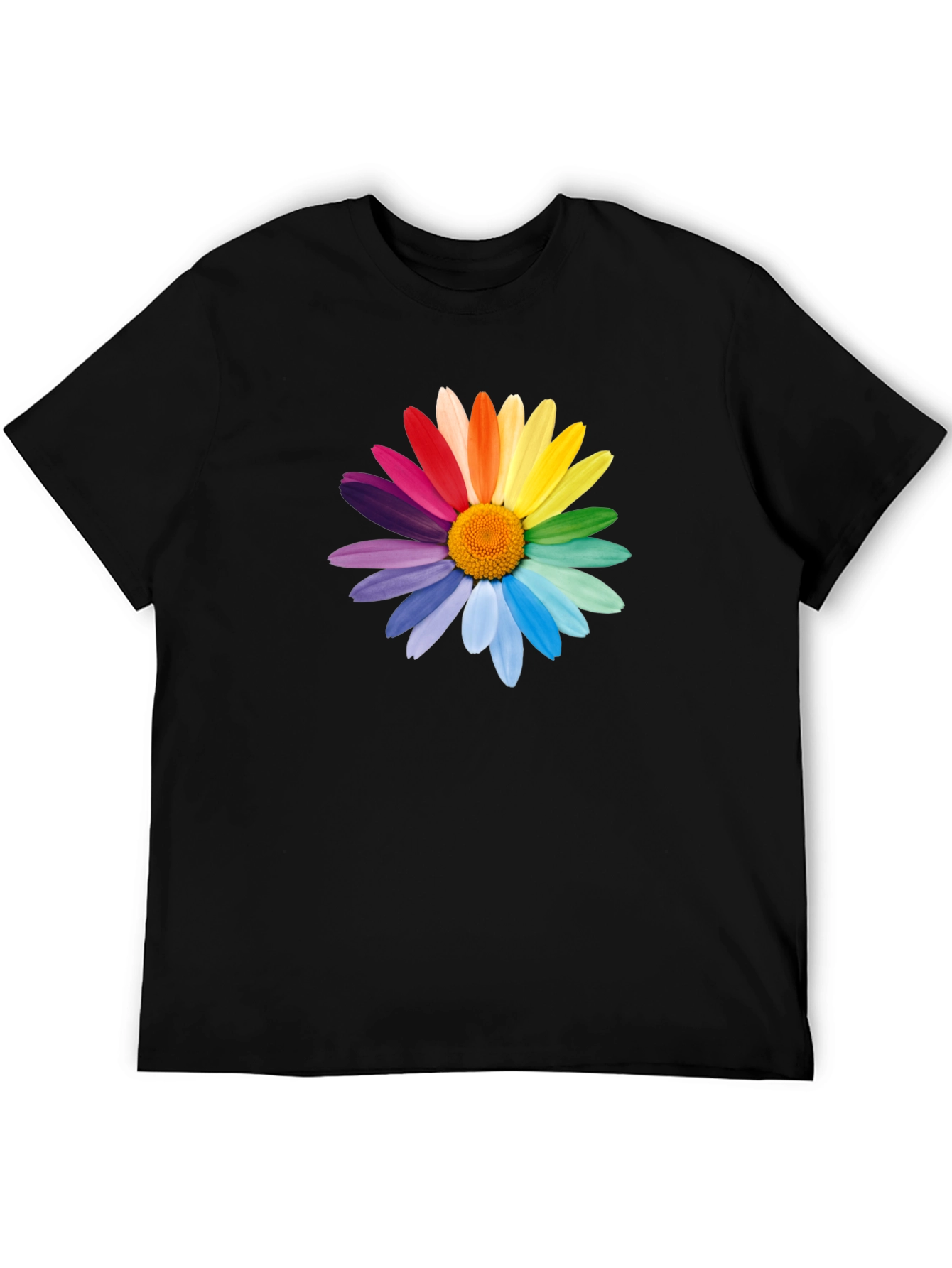 Rainbow Flower Graphic T-Shirt - Black Cotton Tee