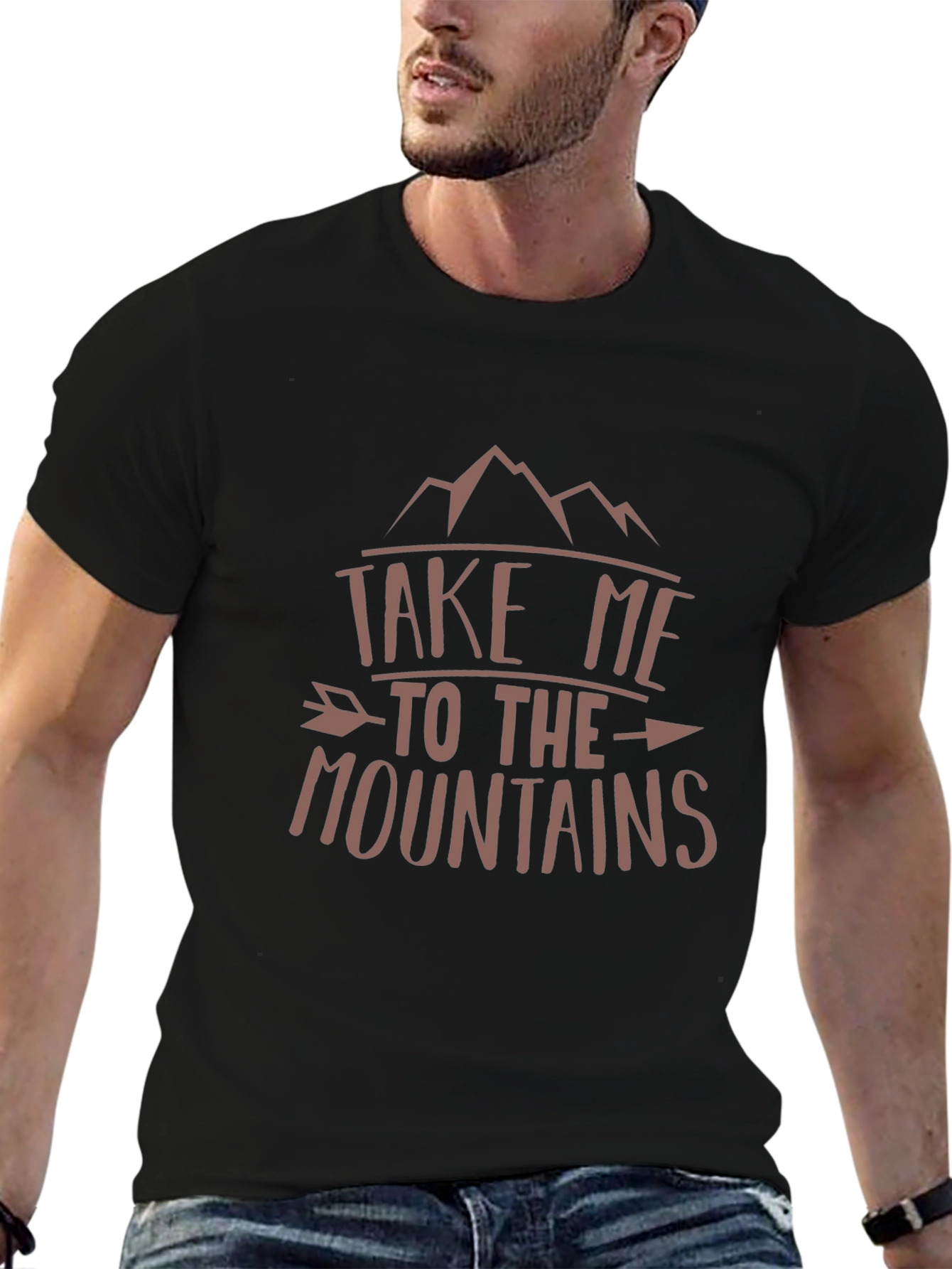 Mountains Graphic Print Tee - Black Cotton T-Shirt