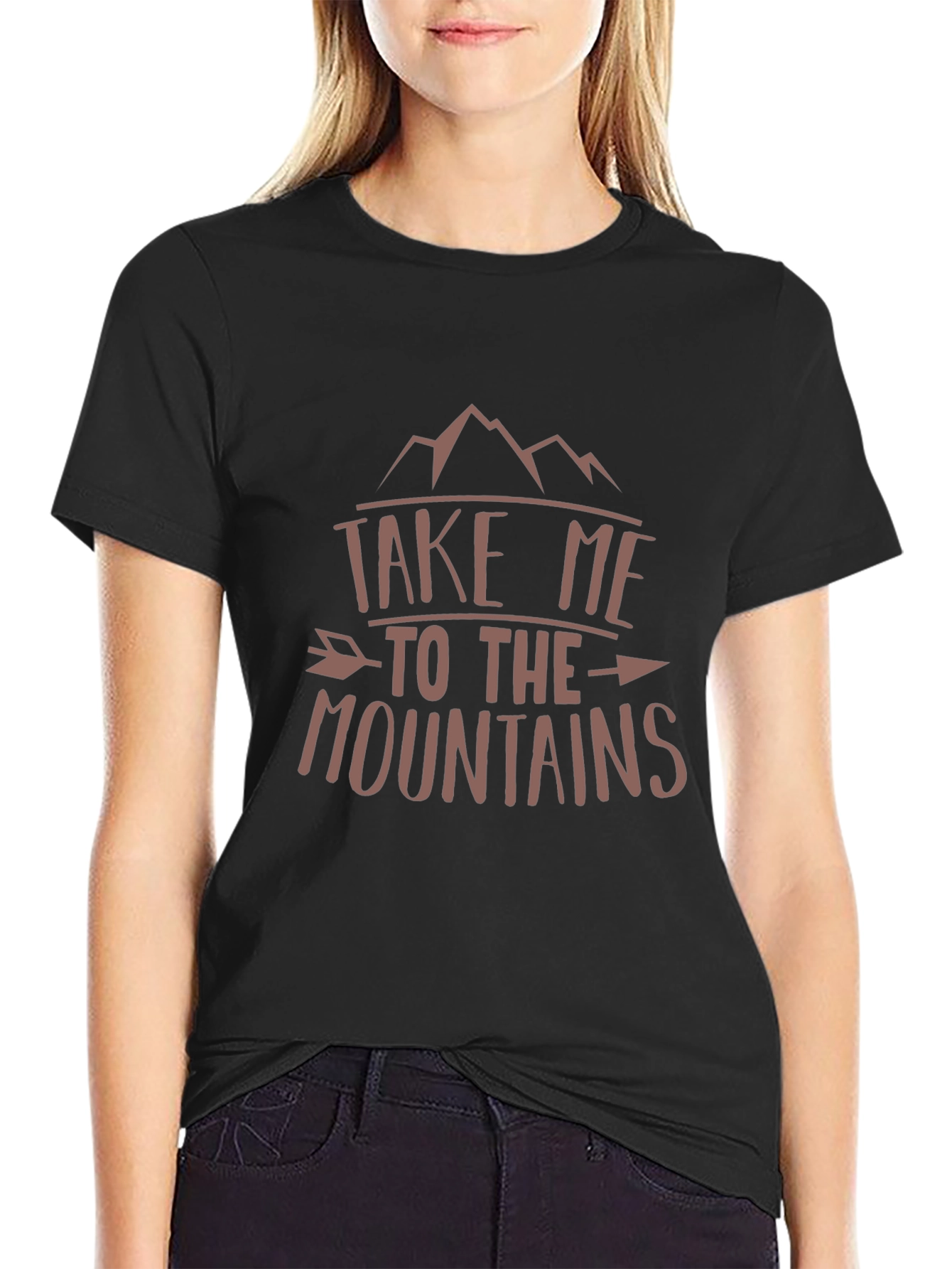 Mountains Graphic Print Tee - Black Cotton T-Shirt