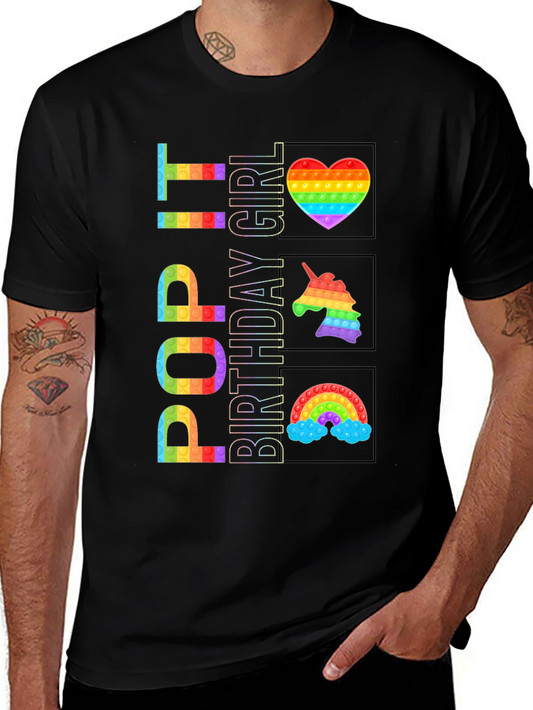 Pop It Birthday Girl T-Shirt - Rainbow Unicorn Heart Design