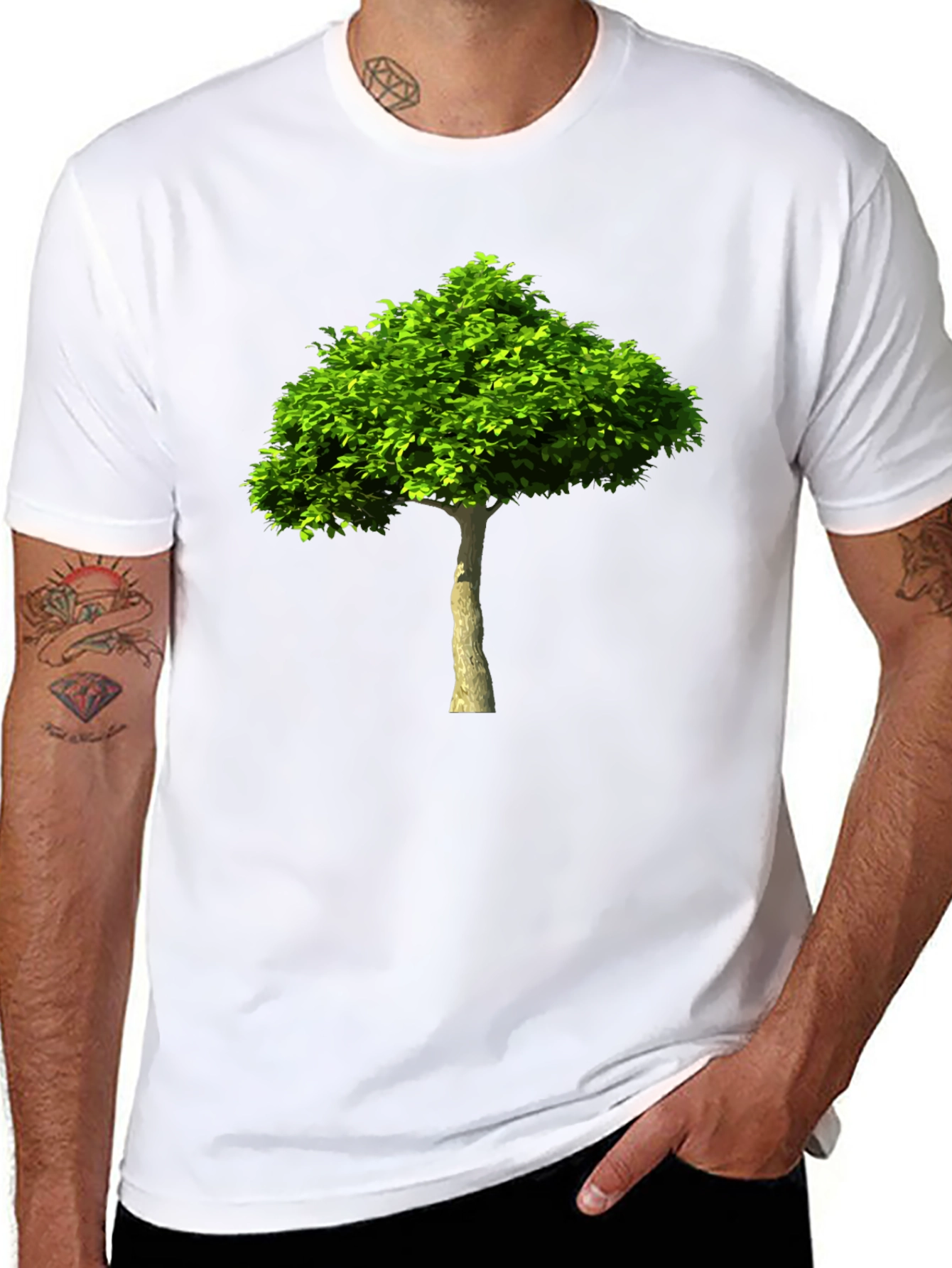 Green Tree Graphic Print Black T-Shirt