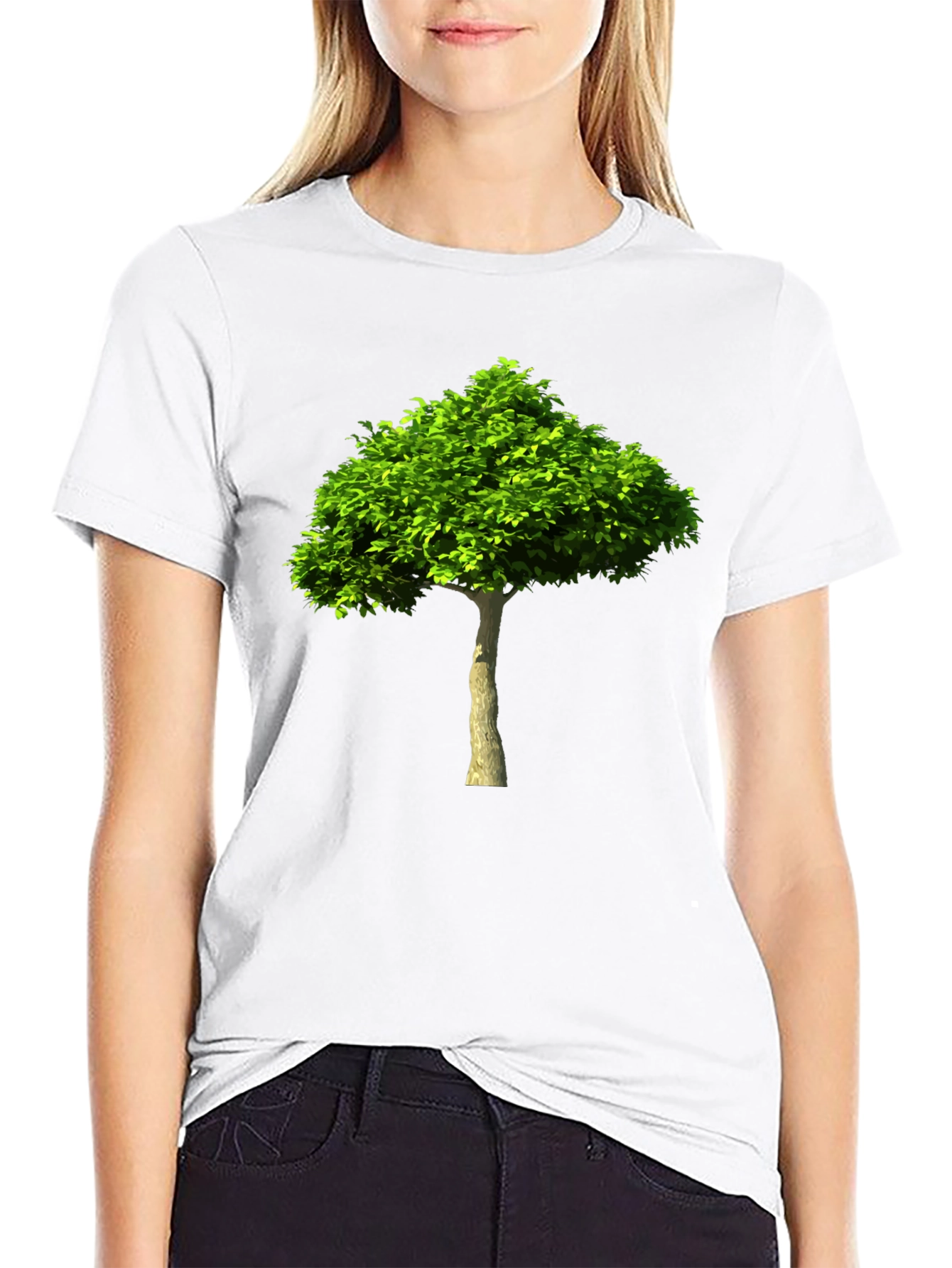 Green Tree Graphic Print Black T-Shirt