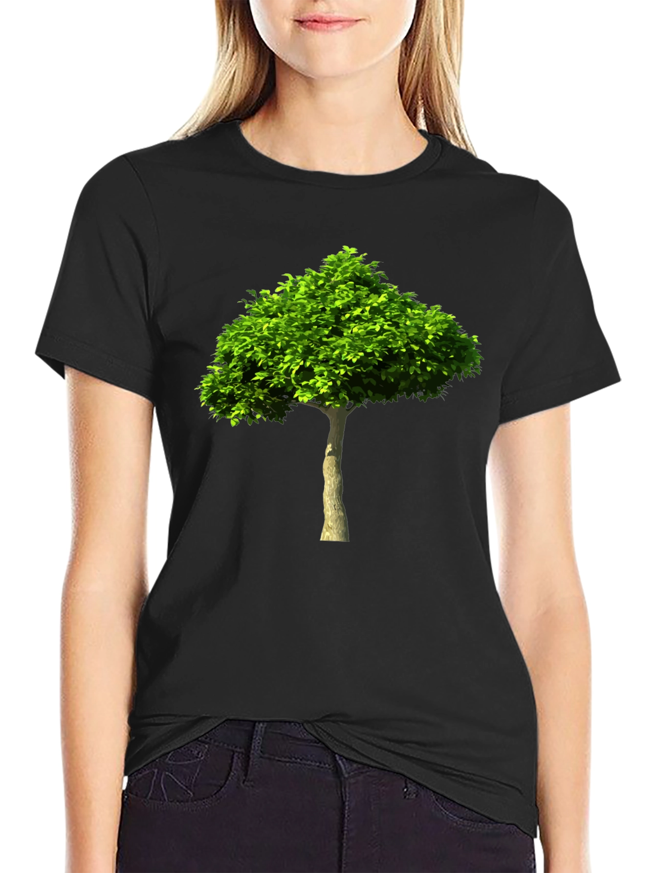 Green Tree Graphic Print Black T-Shirt