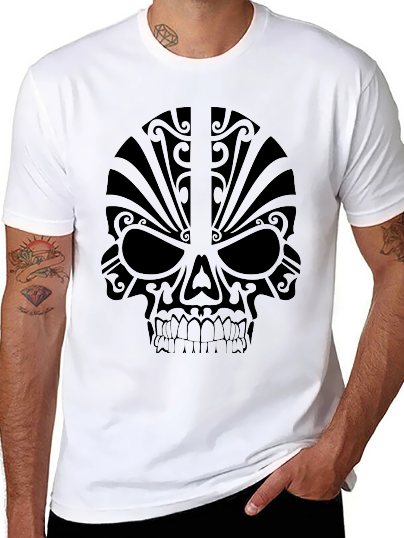 Tribal Skull Graphic Black T-Shirt