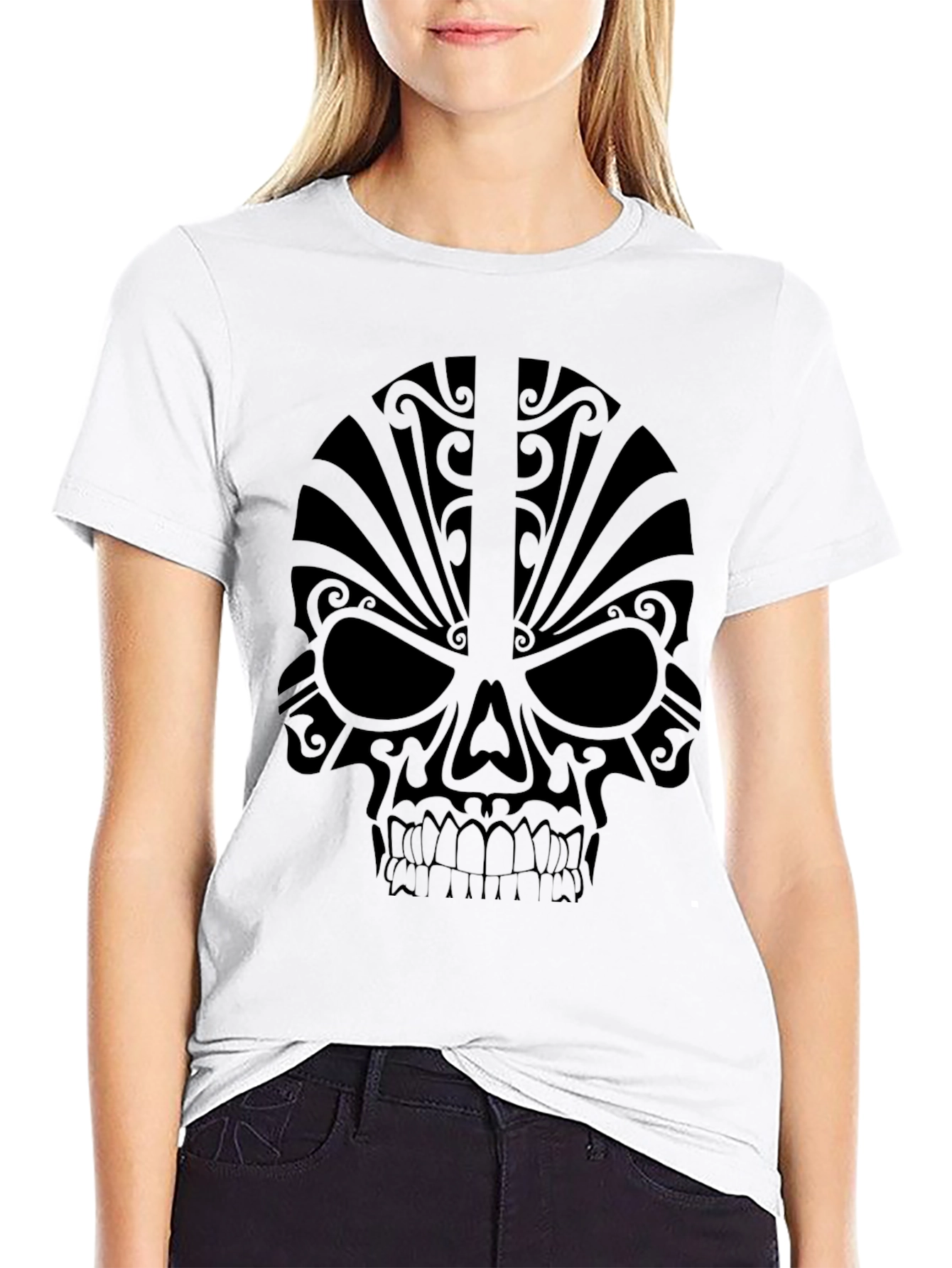 Tribal Skull Graphic Black T-Shirt