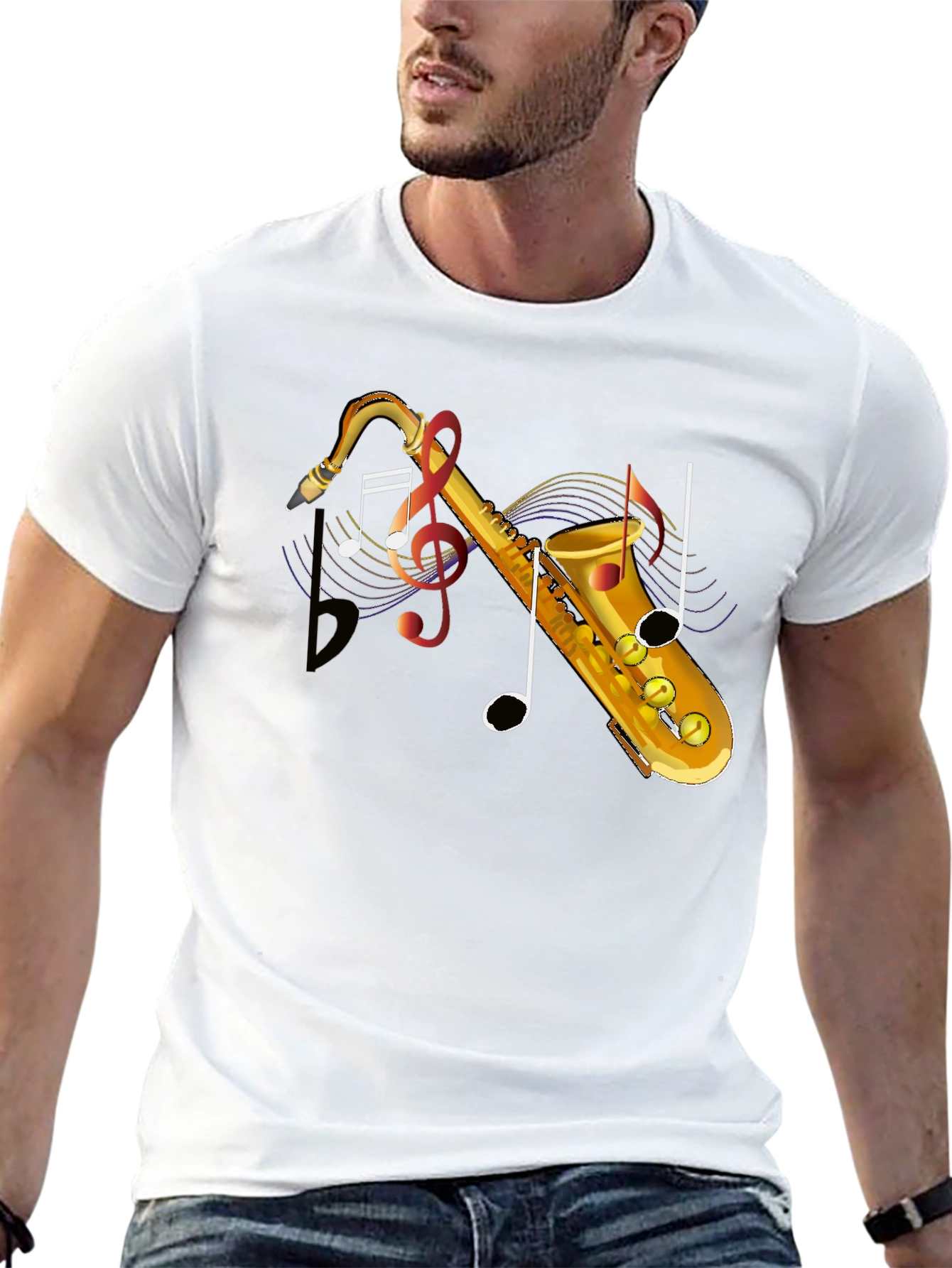 Saxophone Music Note Graphic T-Shirt - Stylish Musical Tee