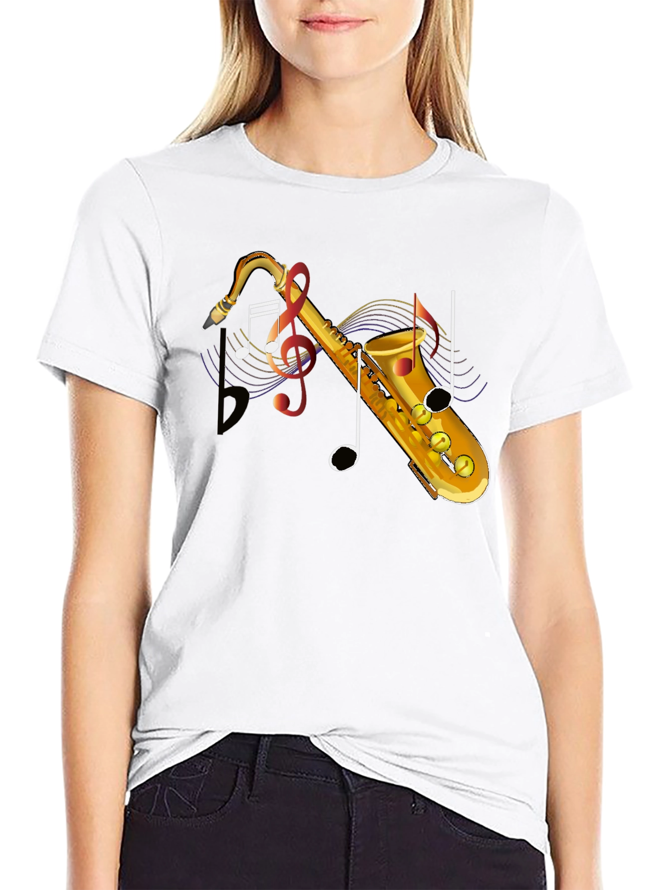 Saxophone Music Note Graphic T-Shirt - Stylish Musical Tee