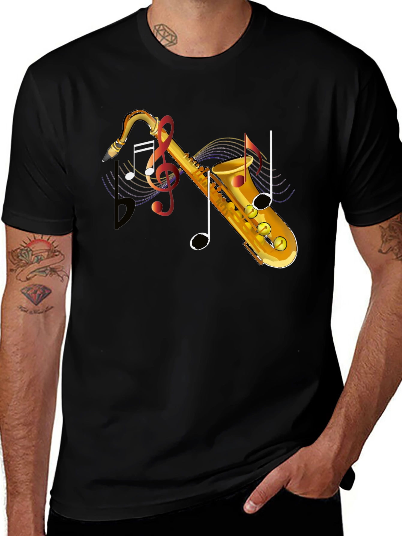 Saxophone Music Note Graphic T-Shirt - Stylish Musical Tee