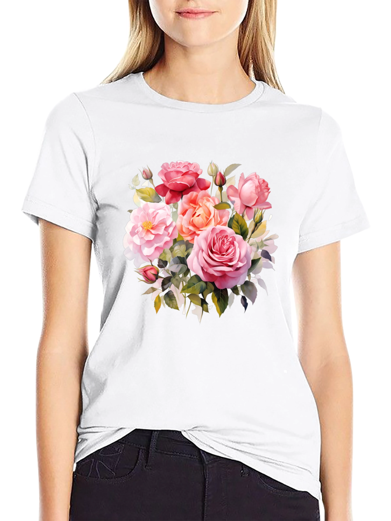 Floral Rose Graphic T-Shirt - Elegant Design