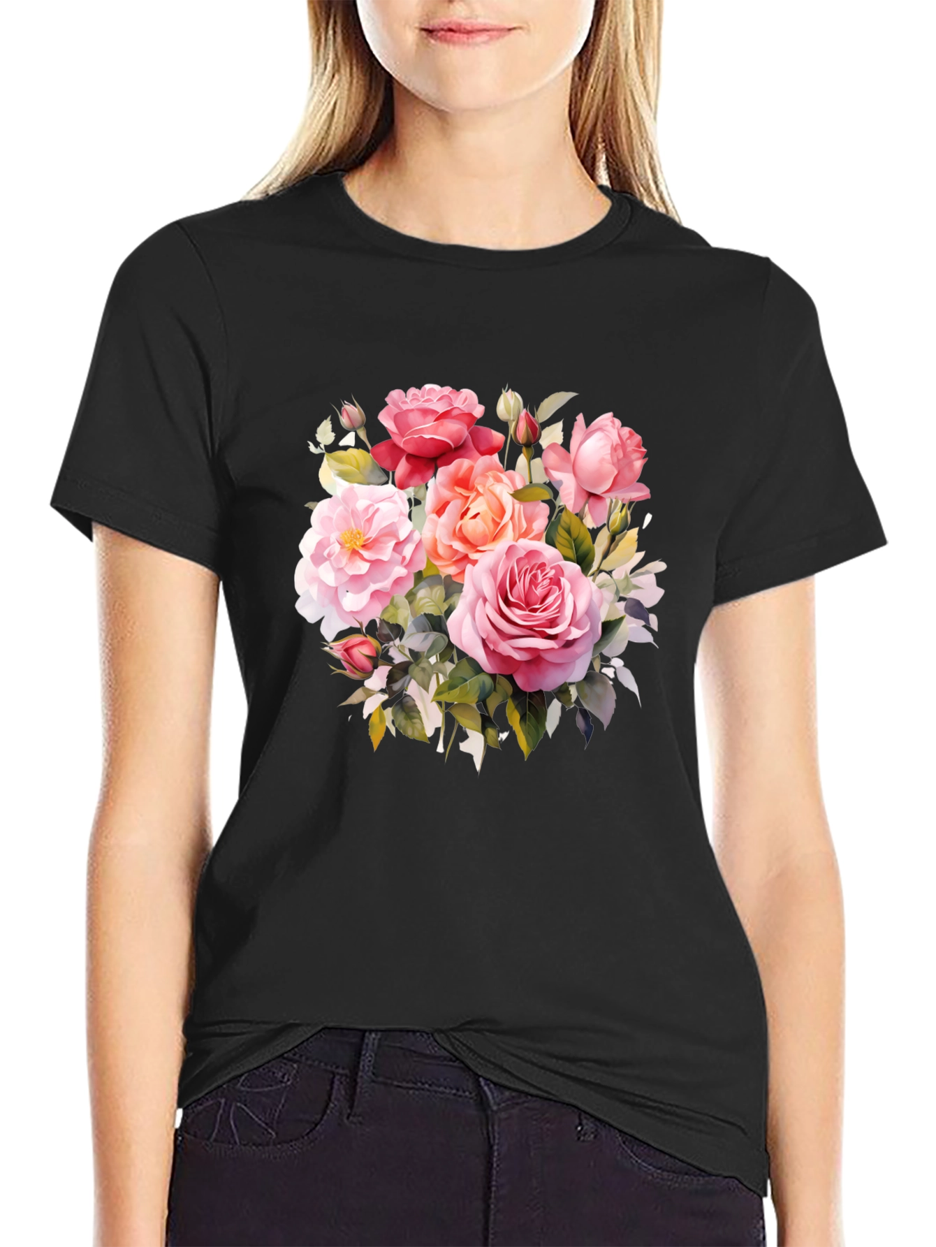 Floral Rose Graphic T-Shirt - Elegant Design