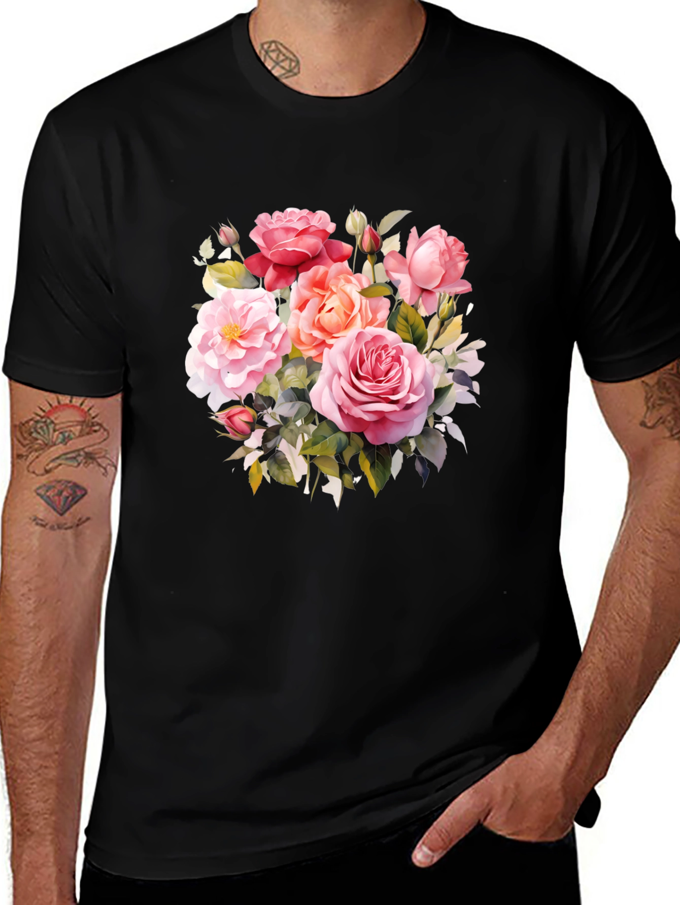 Floral Rose Graphic T-Shirt - Elegant Design