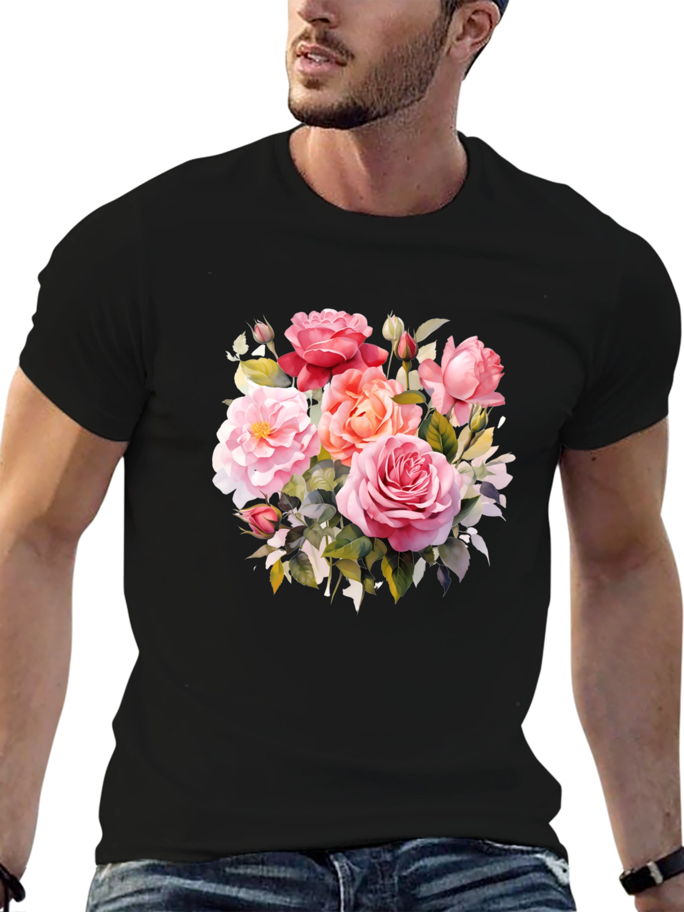 Floral Rose Graphic T-Shirt - Elegant Design