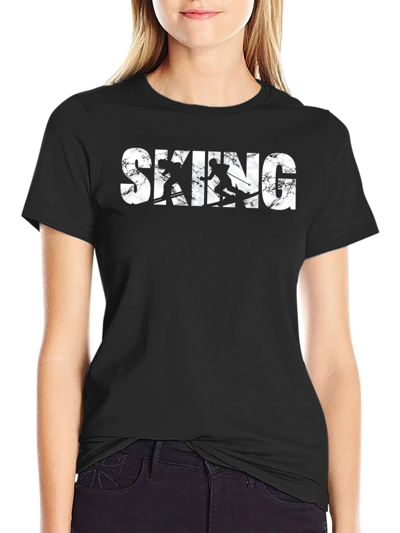 Skiing Graphic Black T-Shirt for Men
