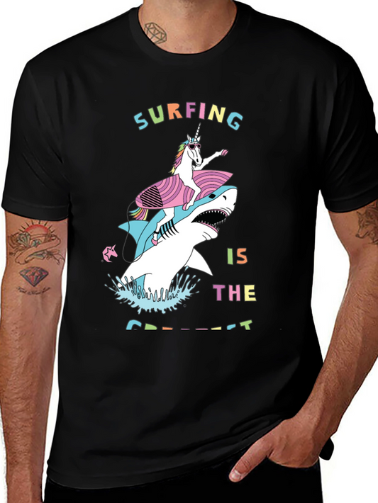 Unicorn Shark Surfing T-Shirt - Greatest Sport Tee