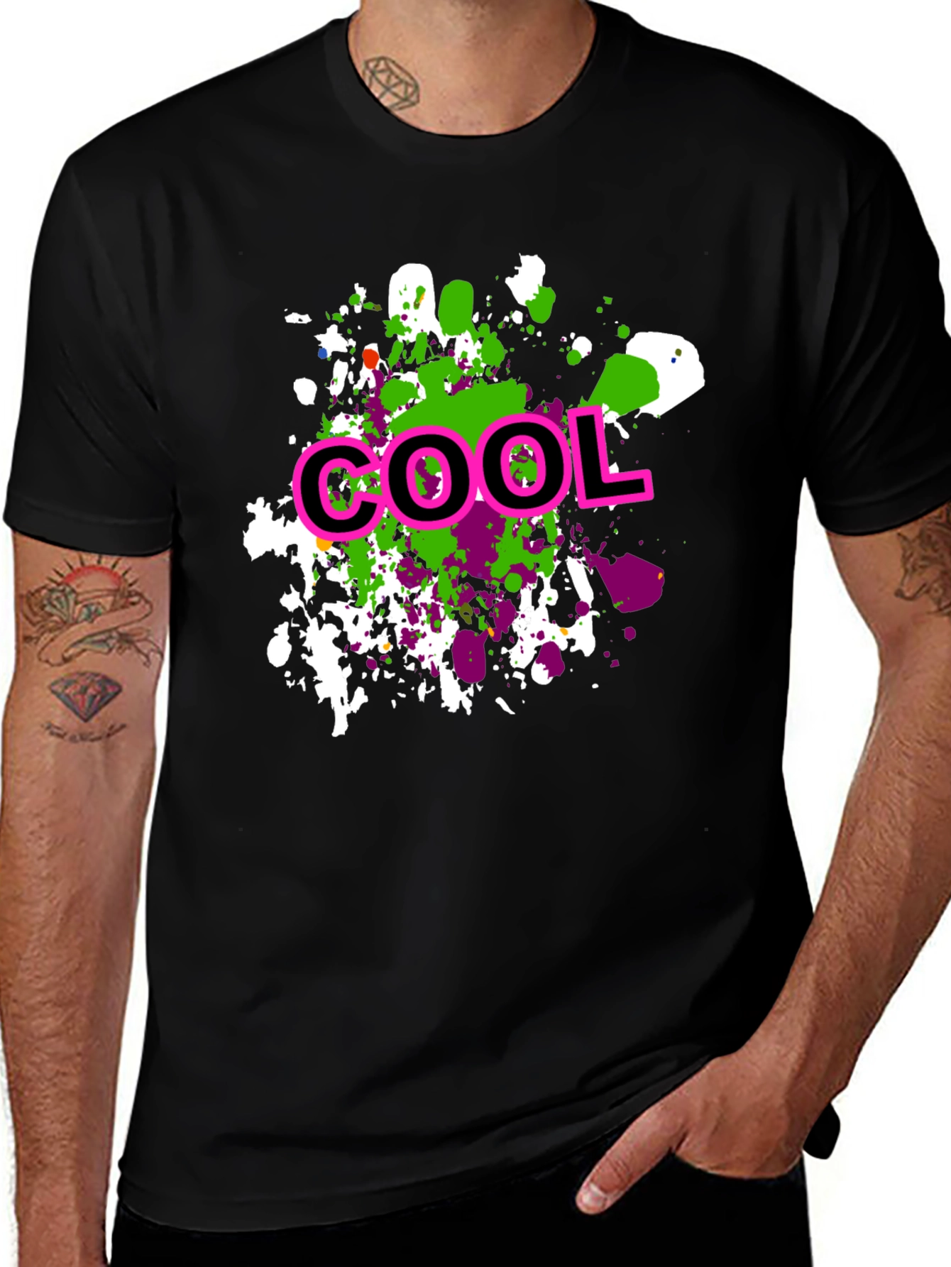Cool Splatter Print Black T-Shirt