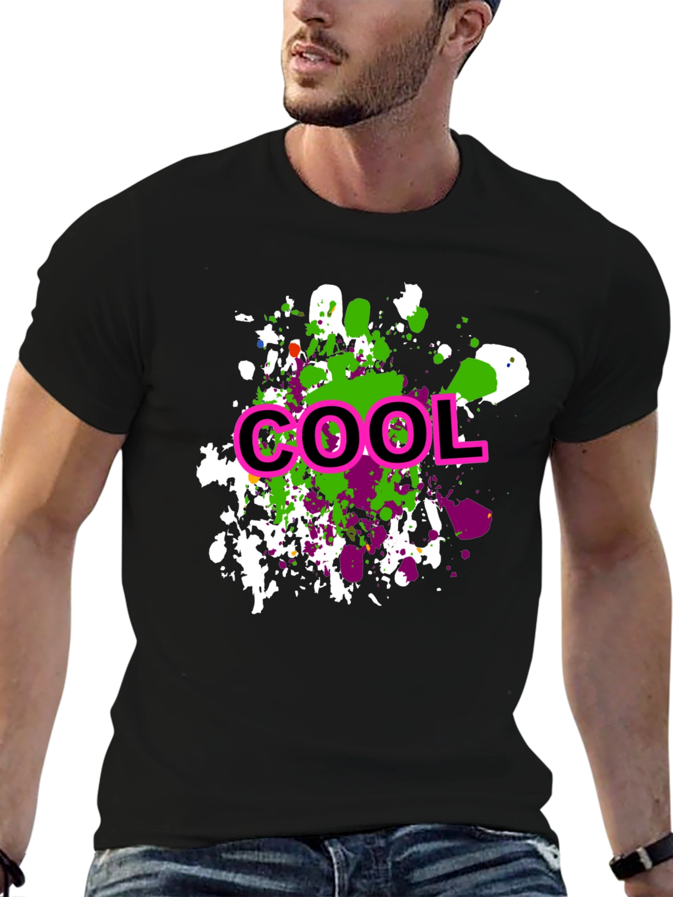Cool Splatter Print Black T-Shirt