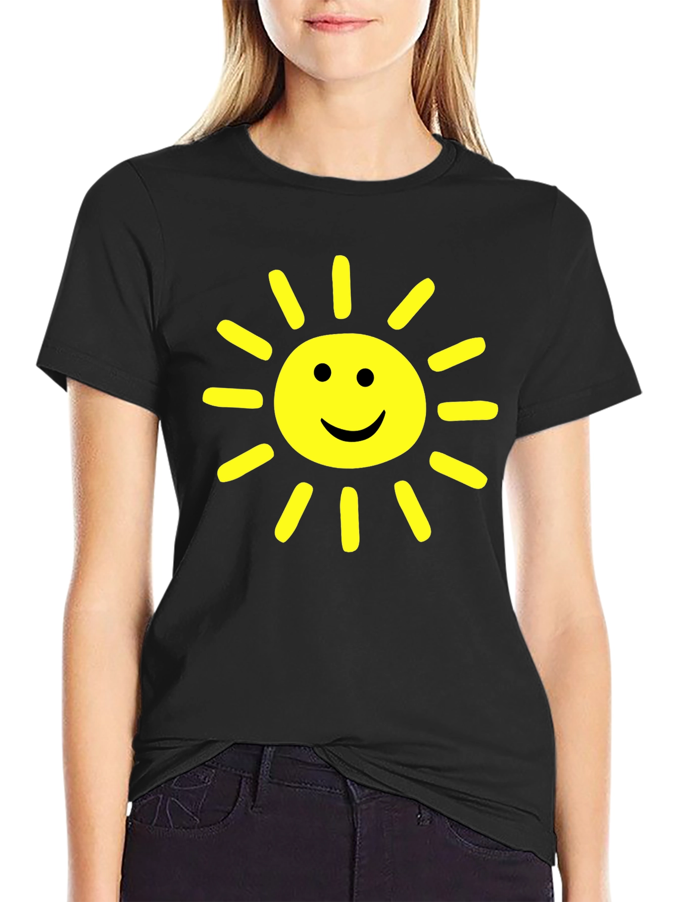 Happy Sunshine Graphic Tee - Cheerful Black T-Shirt