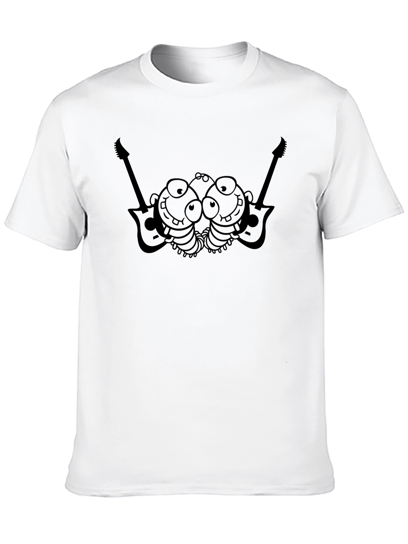 Black T-Shirt with Cartoon Guitar Players