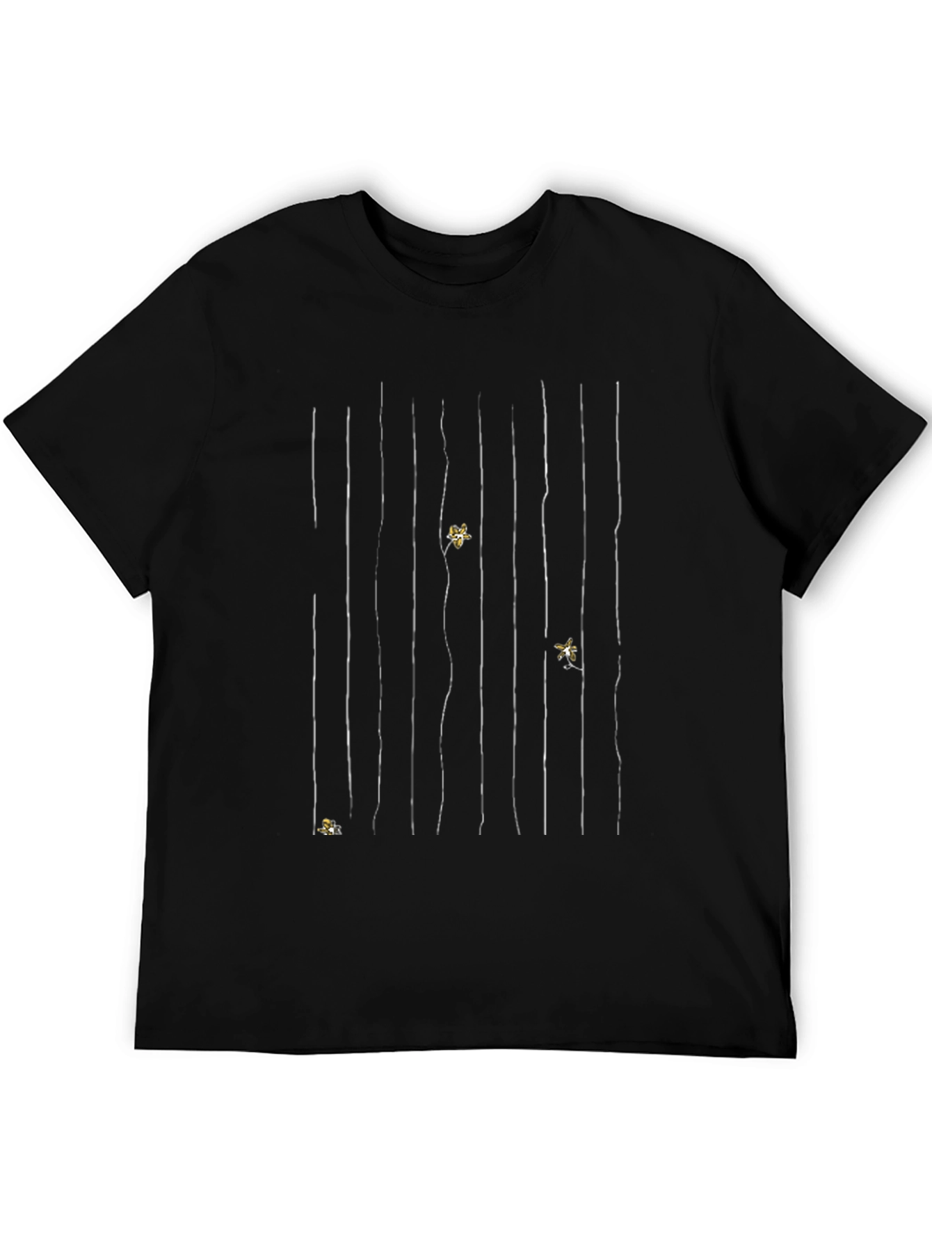 Stylish Black Graphic Tee - Striped Design with Accents