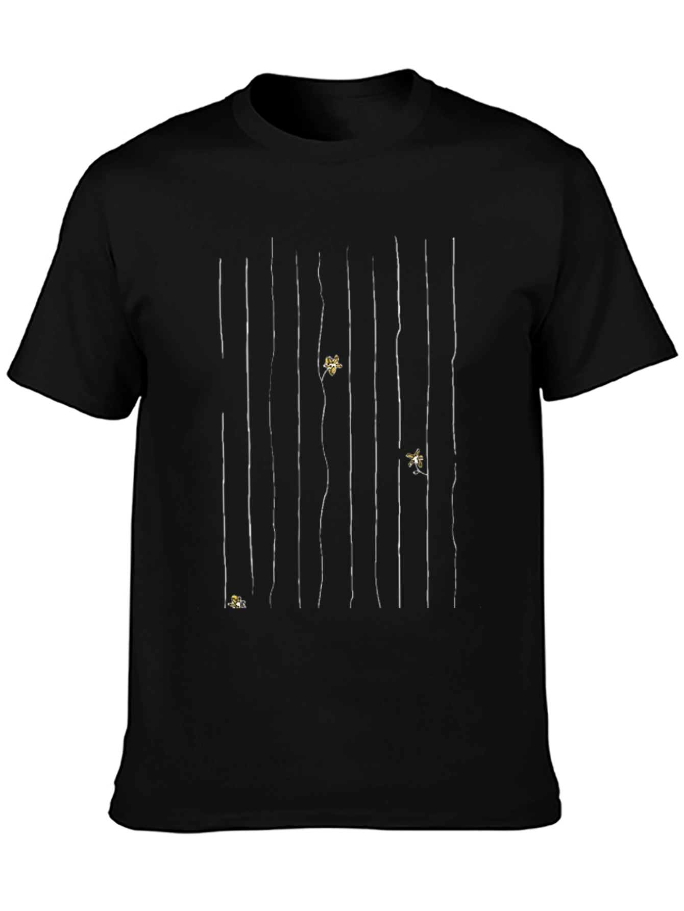 Stylish Black Graphic Tee - Striped Design with Accents