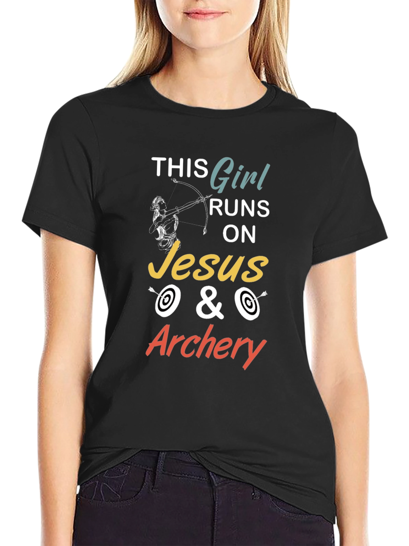 This Girl Runs On Jesus & Archery Graphic T-Shirt
