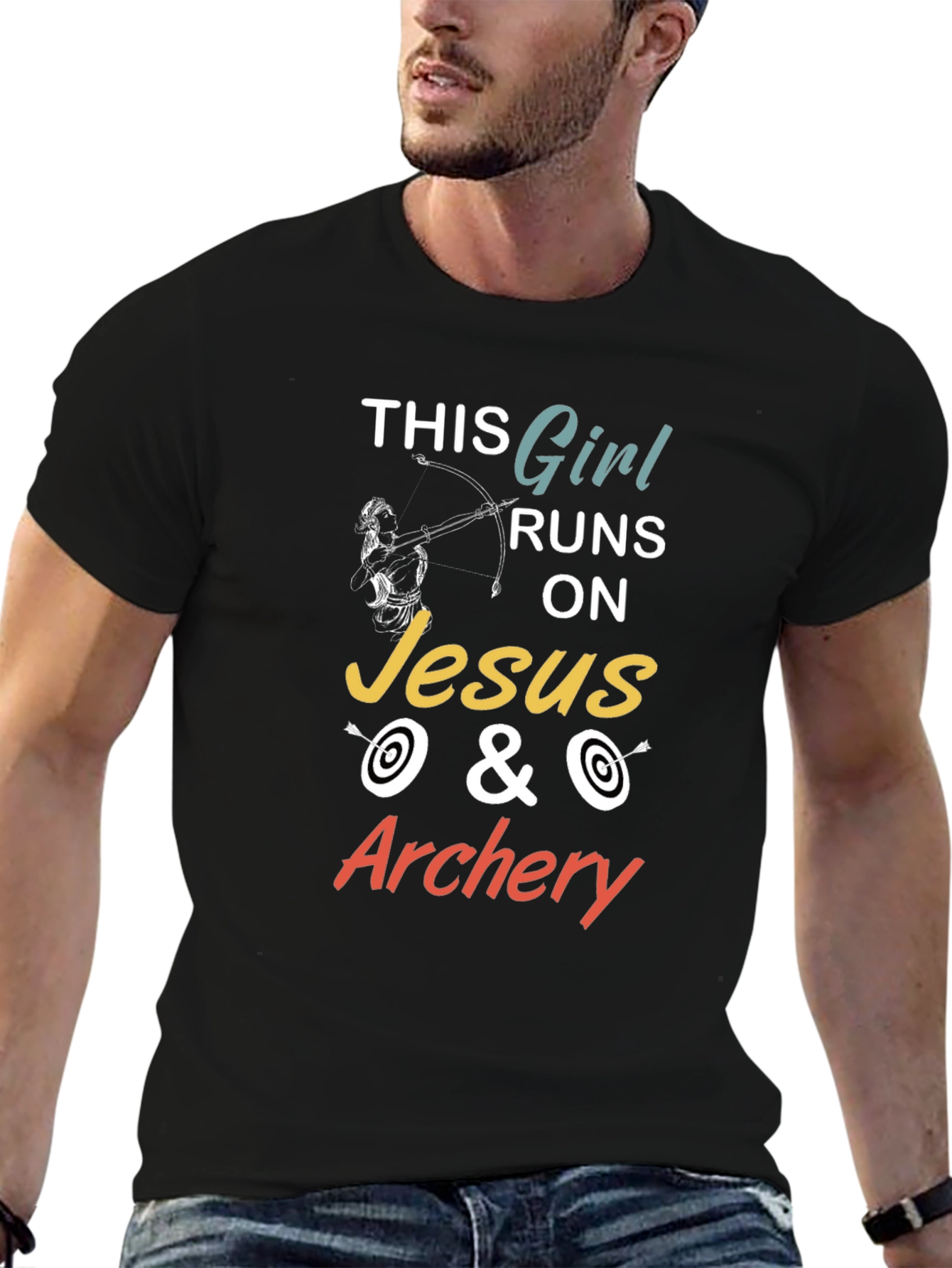 This Girl Runs On Jesus & Archery Graphic T-Shirt
