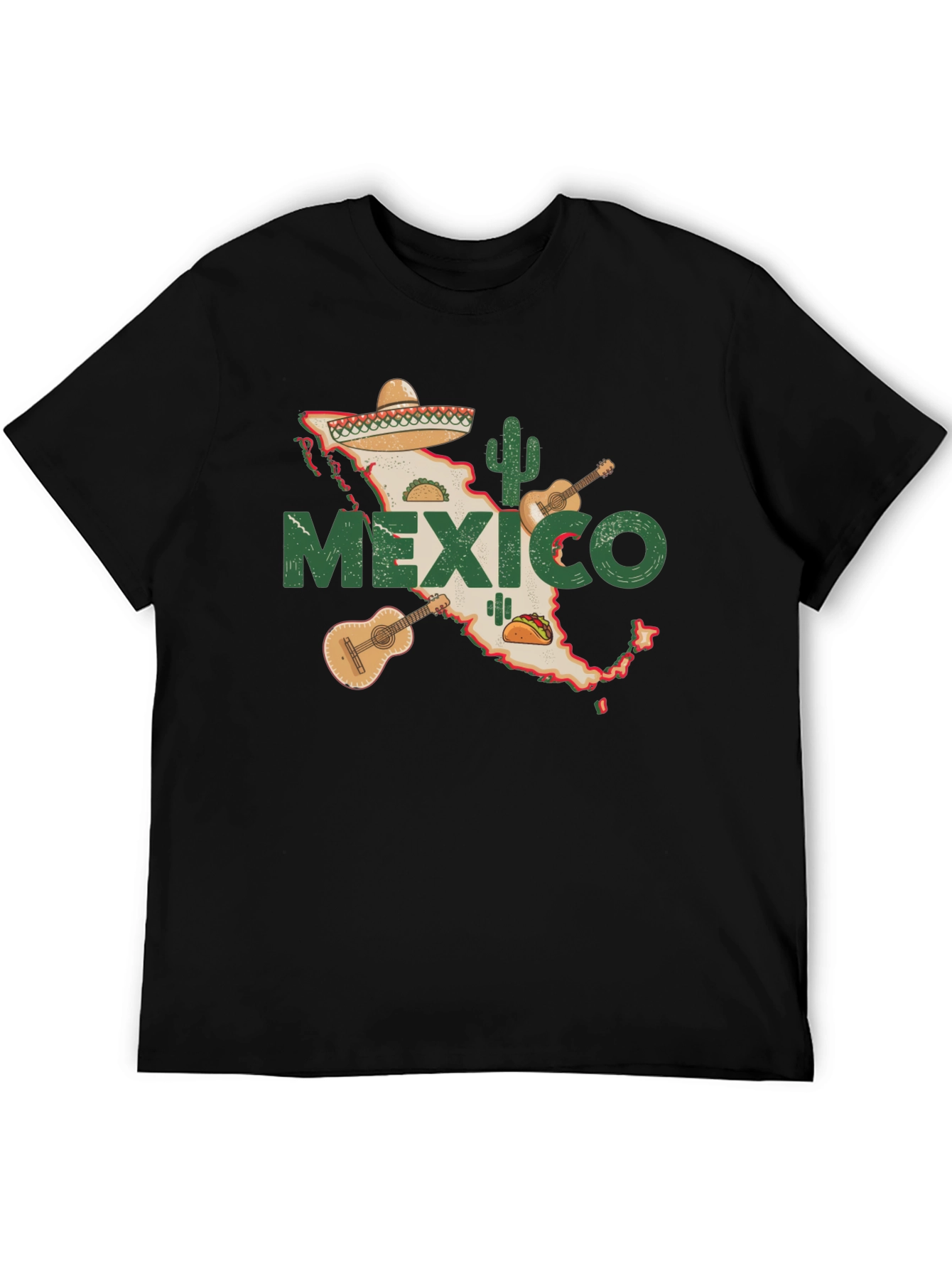 Mexico Map T-Shirt: Cactus Guitar Sombrero Design