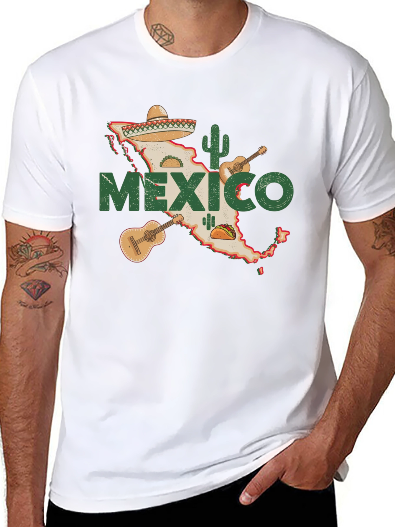 Mexico Map T-Shirt: Cactus Guitar Sombrero Design