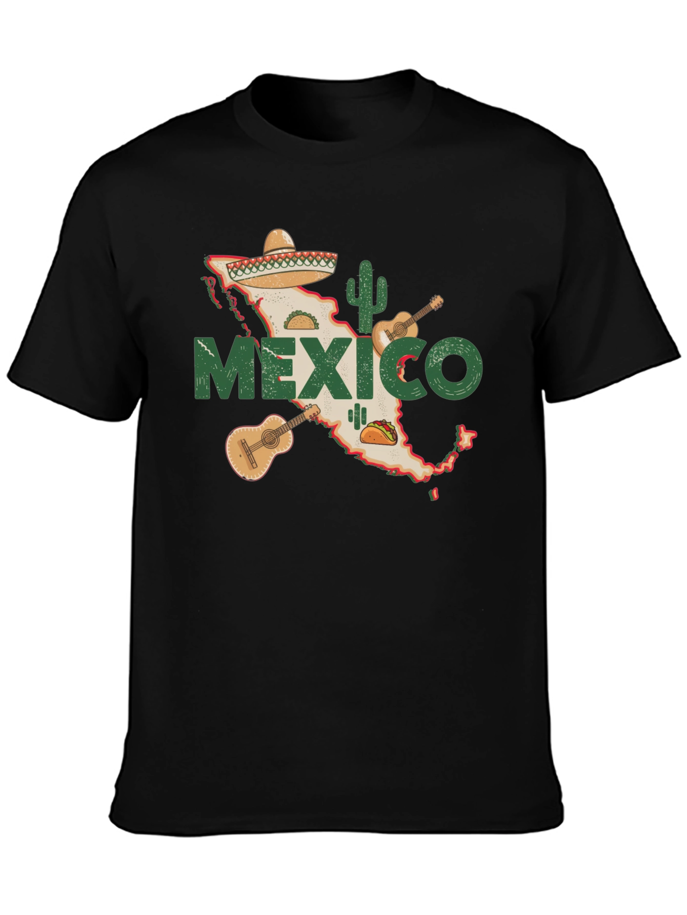 Mexico Map T-Shirt: Cactus Guitar Sombrero Design