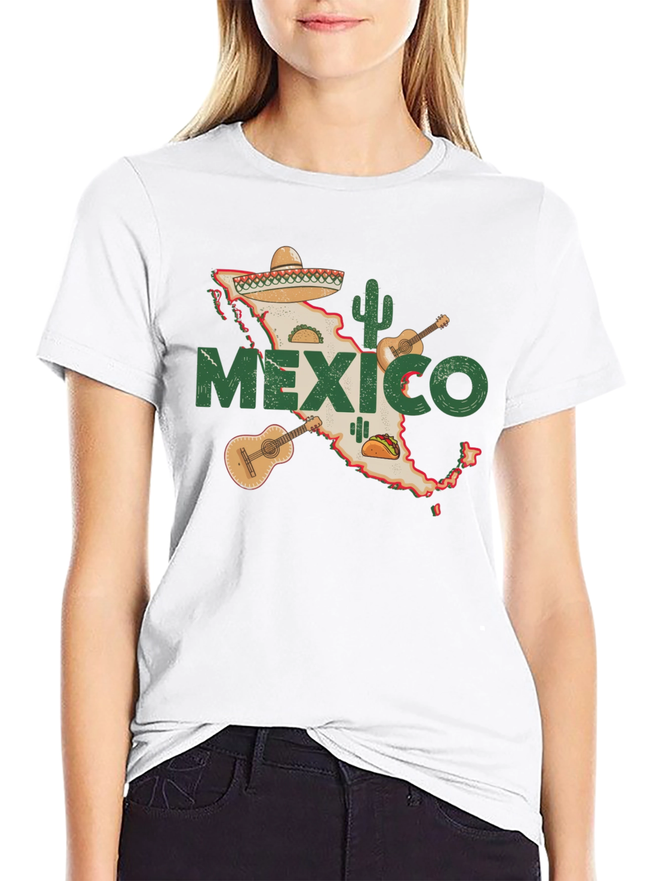 Mexico Map T-Shirt: Cactus Guitar Sombrero Design