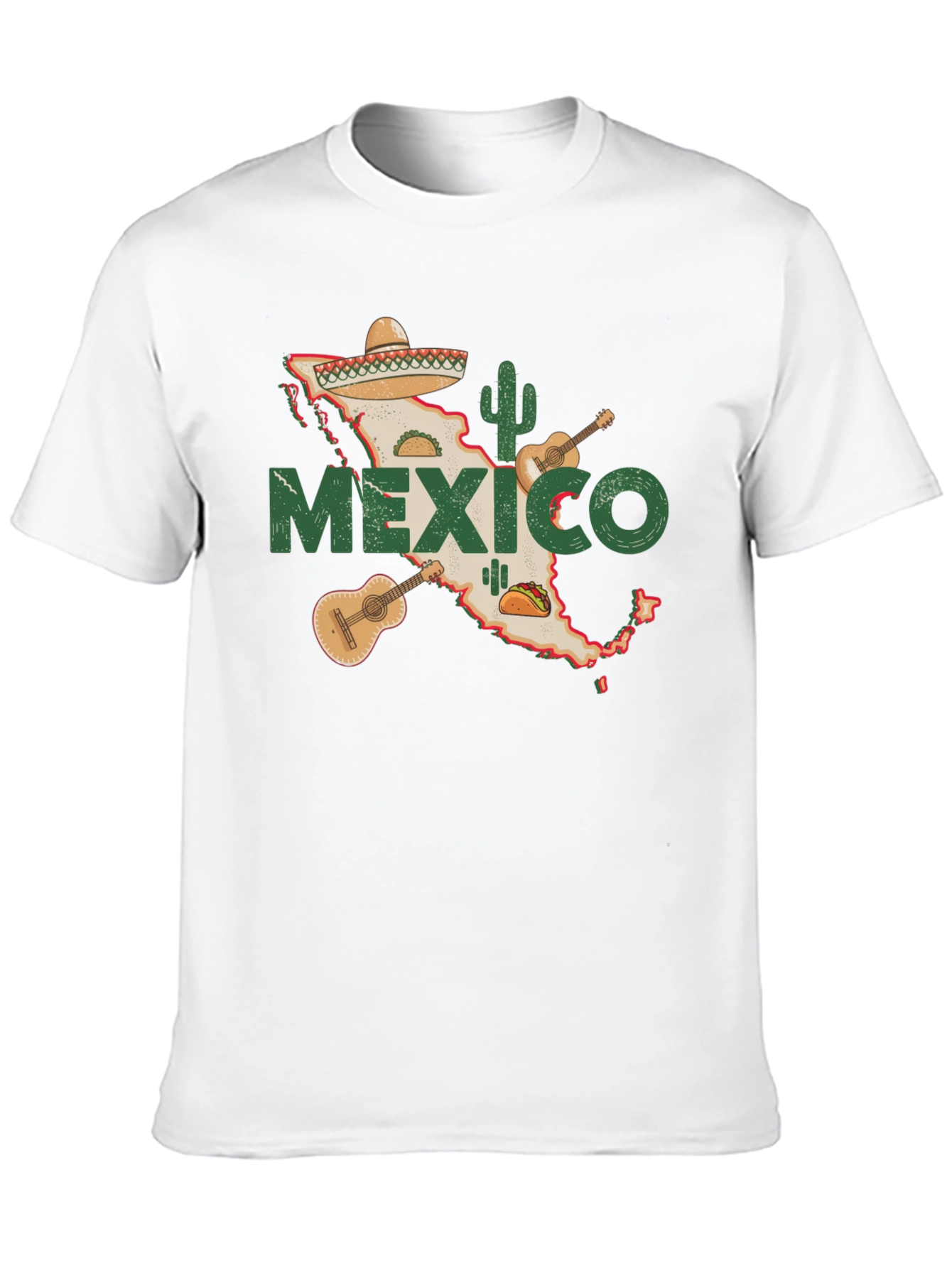 Mexico Map T-Shirt: Cactus Guitar Sombrero Design