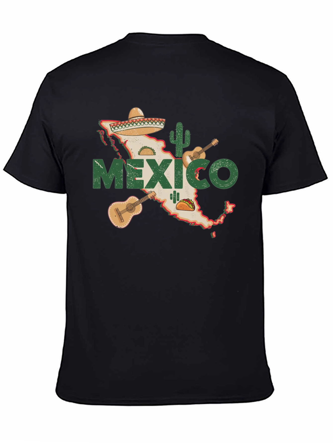 Mexico Map T-Shirt: Cactus Guitar Sombrero Design