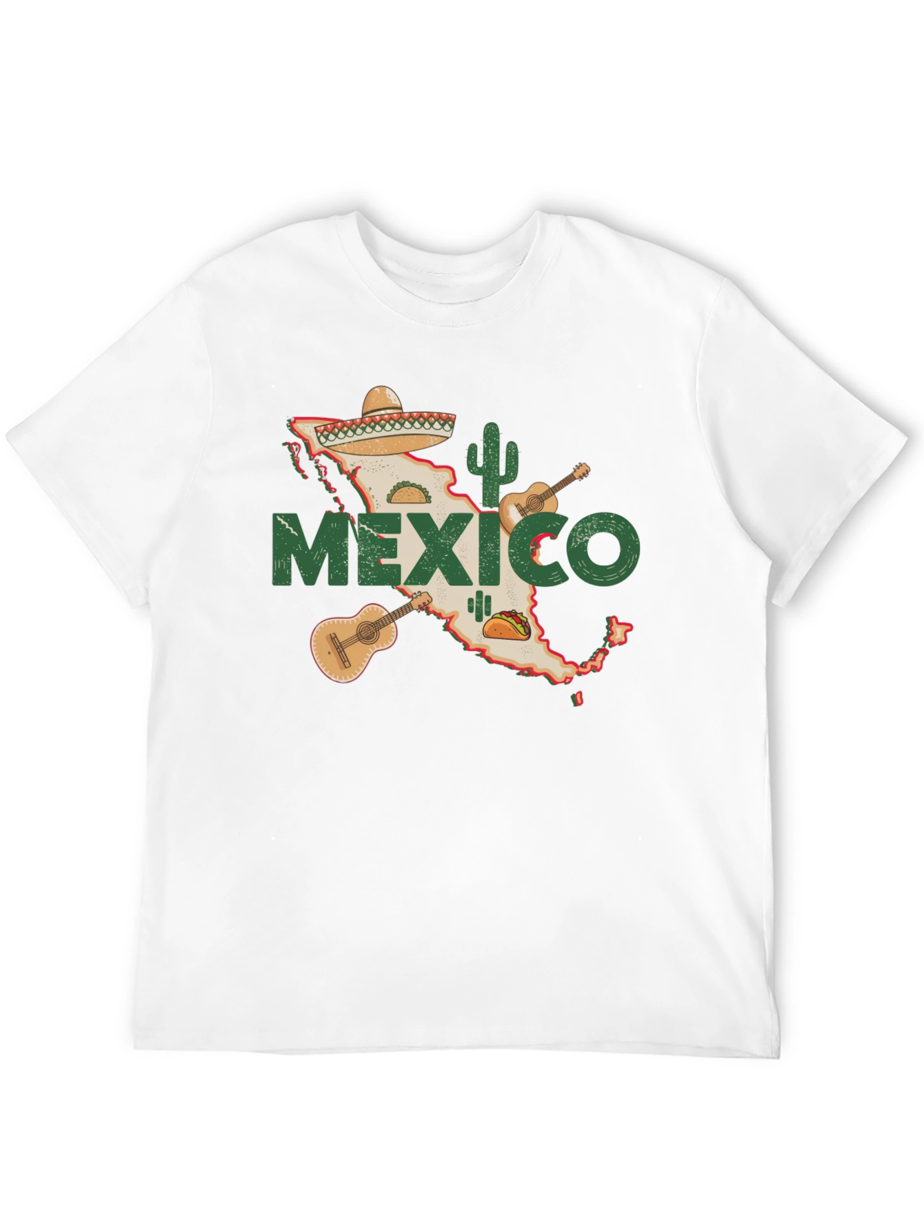 Mexico Map T-Shirt: Cactus Guitar Sombrero Design