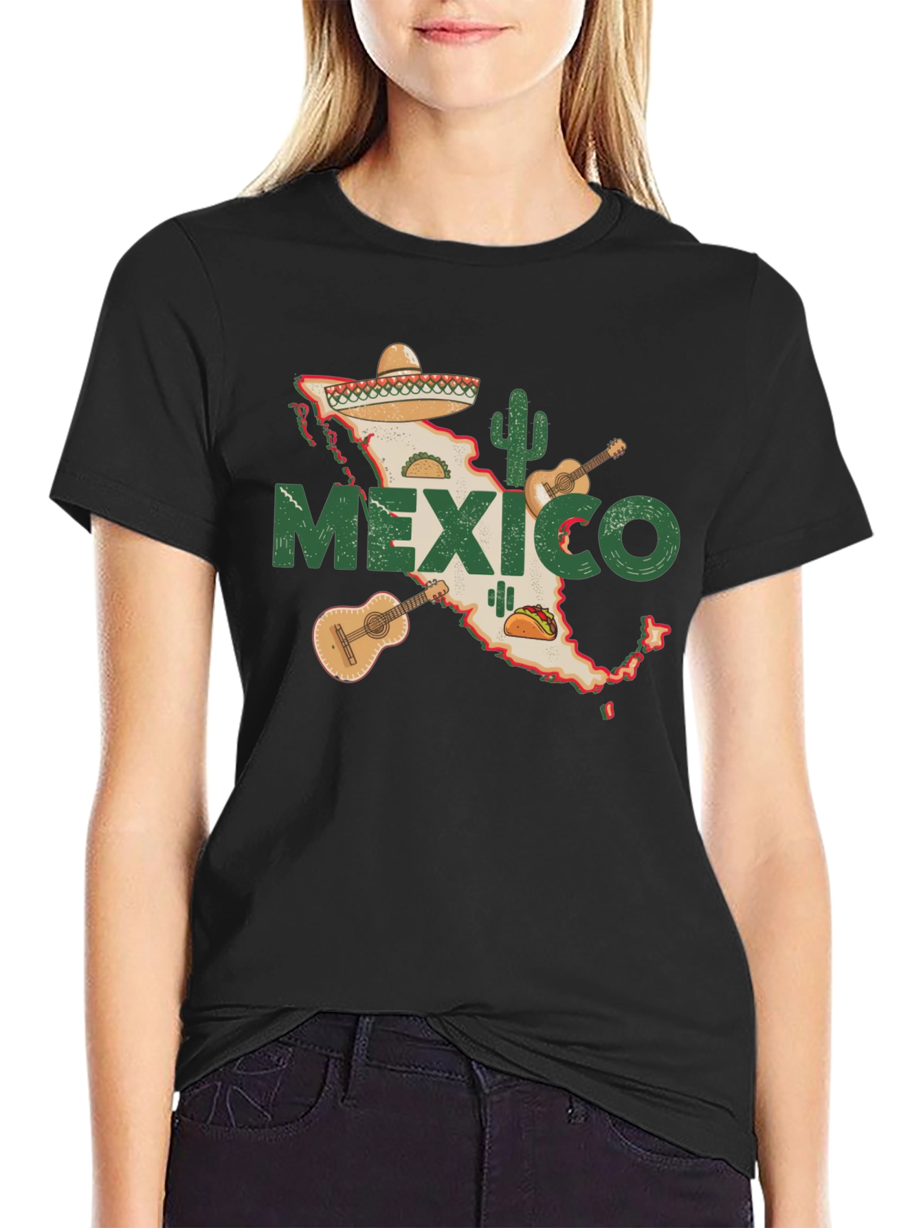 Mexico Map T-Shirt: Cactus Guitar Sombrero Design