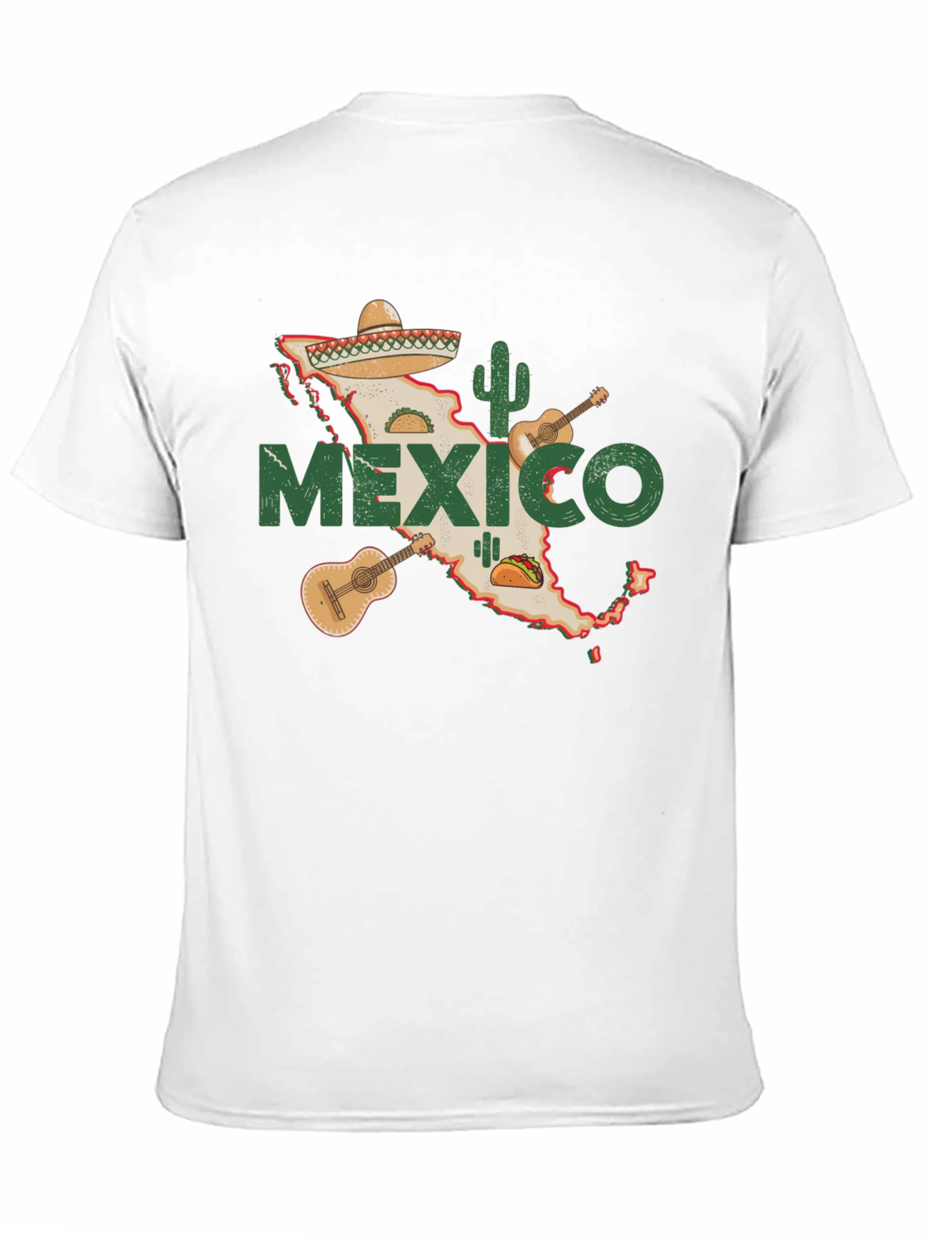Mexico Map T-Shirt: Cactus Guitar Sombrero Design