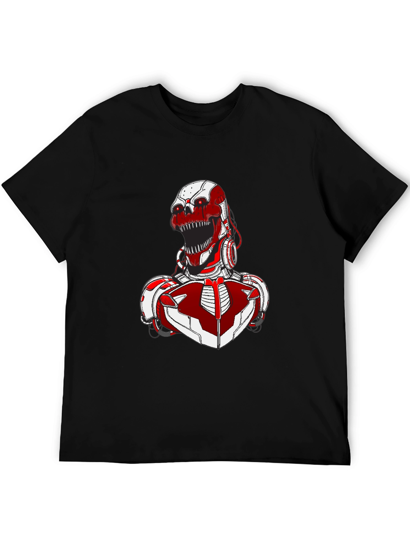 Red Robot Skull Graphic T-Shirt
