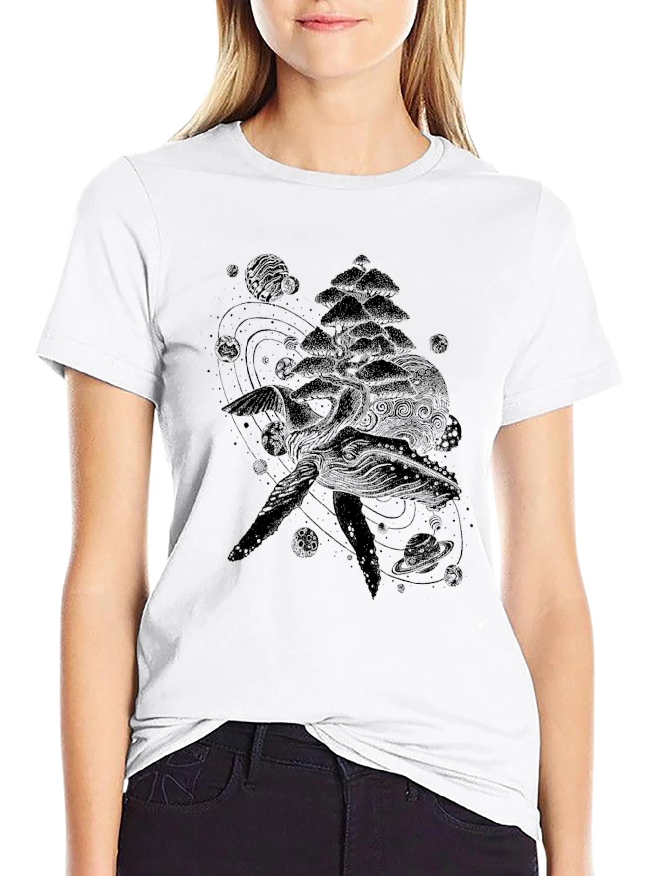 Cosmic Whale Graphic Tee - Black