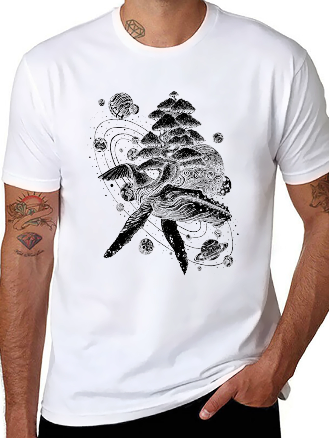 Cosmic Whale Graphic Tee - Black