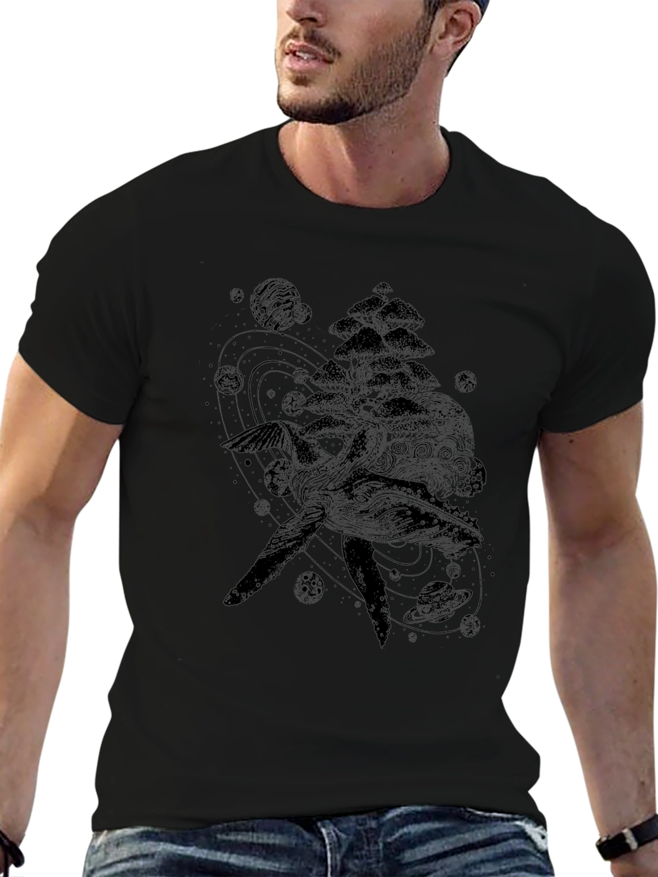 Cosmic Whale Graphic Tee - Black