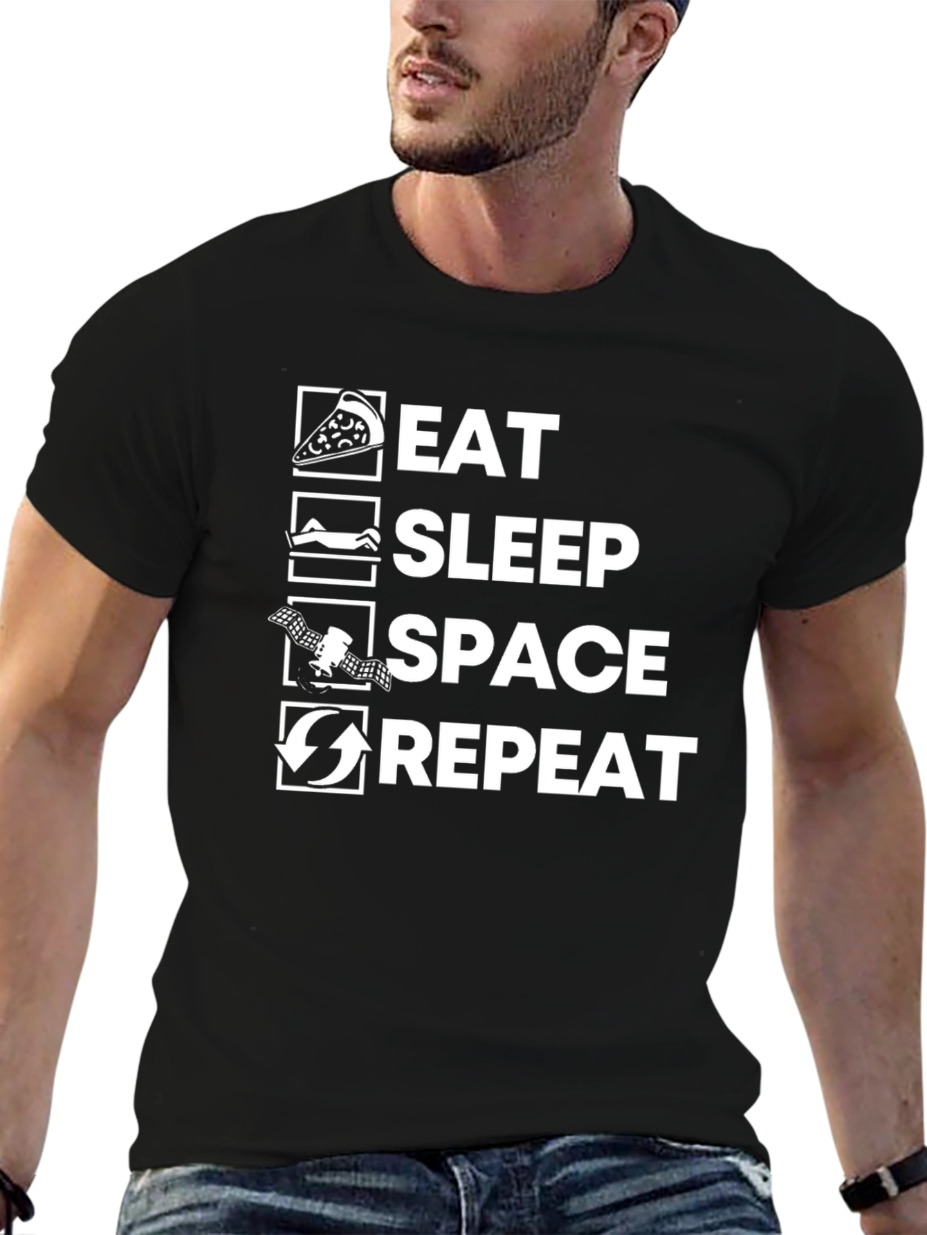 Eat Sleep Space Repeat Graphic Tee - Black