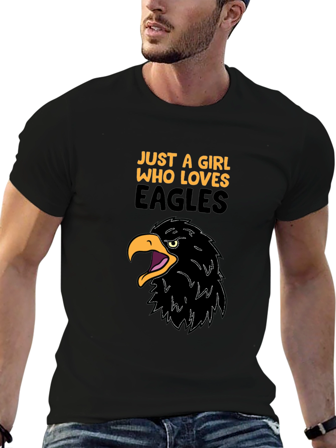 Girl Loves Eagles Graphic Tee - Black