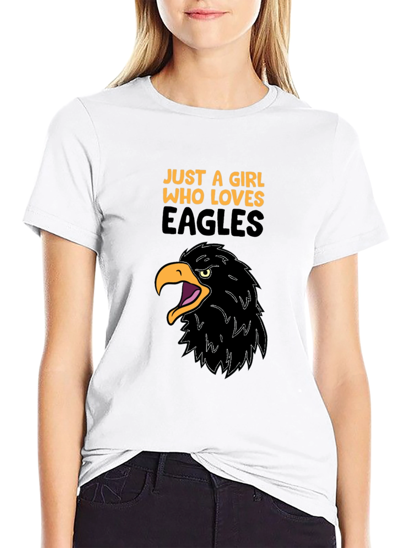 Girl Loves Eagles Graphic Tee - Black