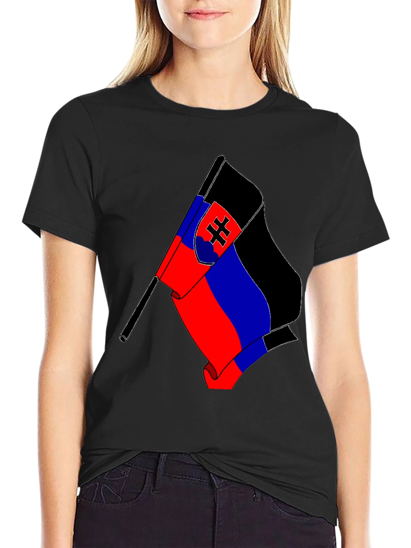 Slovakia Flag T-Shirt - Black Cotton Tee