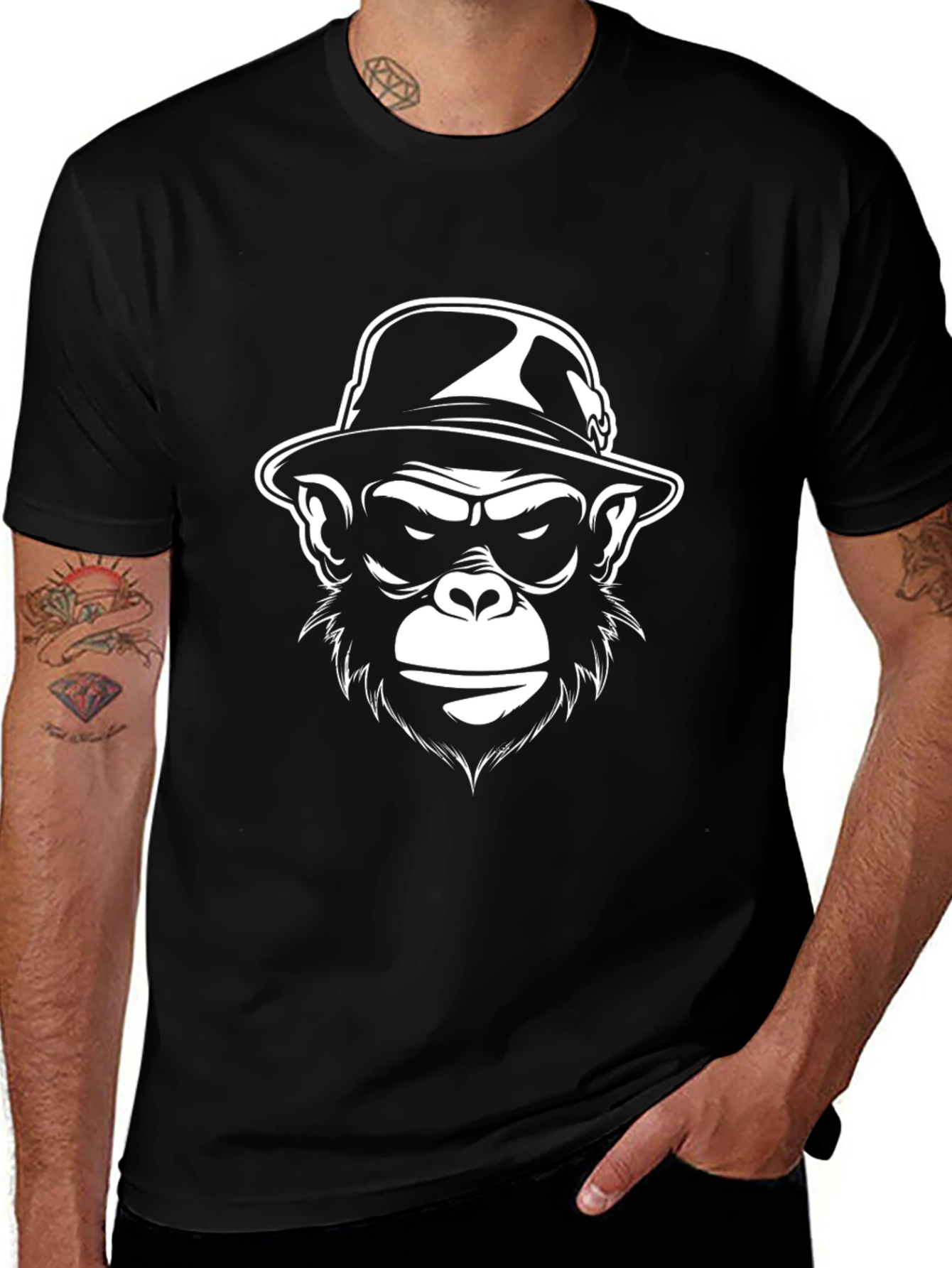Cool Ape in Hat Graphic Black T-Shirt